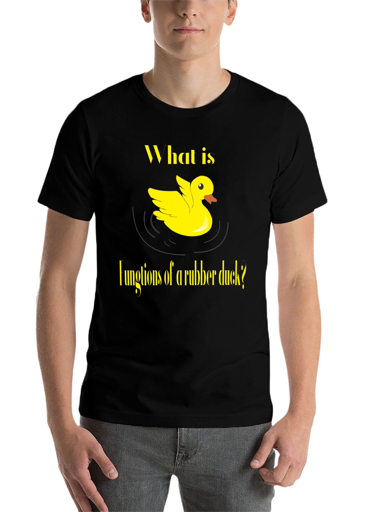 Black Rubber Duck Functions T-Shirt - Quirky Yellow Duck Design view 7