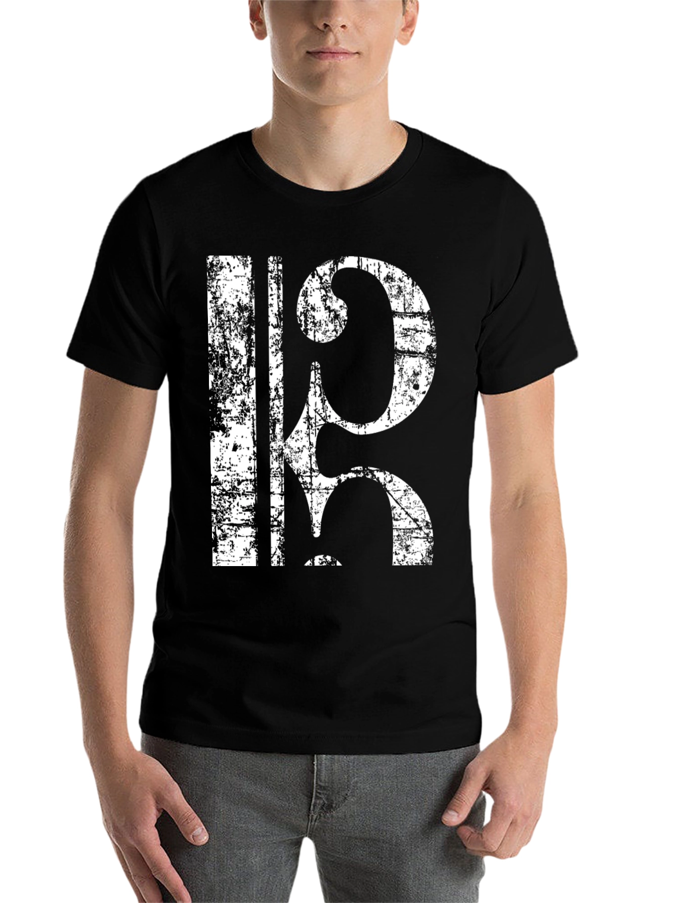 Black Vintage Bass Clef T-Shirt - Musical Style Tee view 7