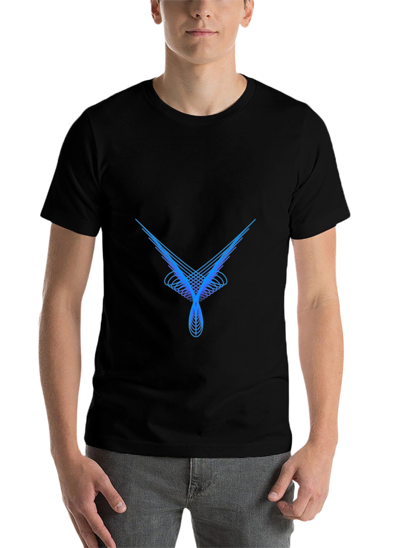 Black Geometric Line Art T-Shirt - Abstract Design view 7