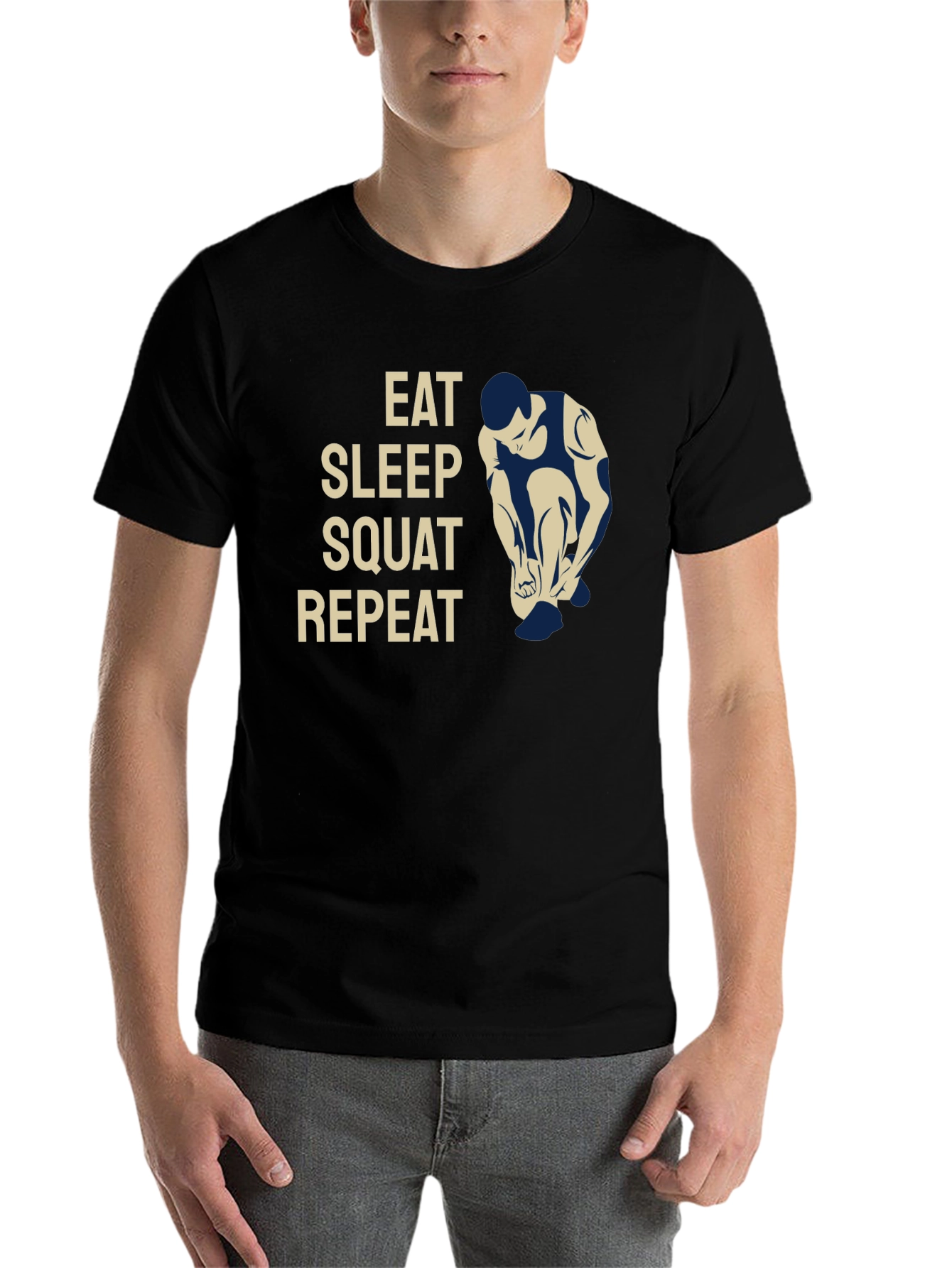 Black Eat Sleep Squat Repeat Gym Workout T-Shirt view 7