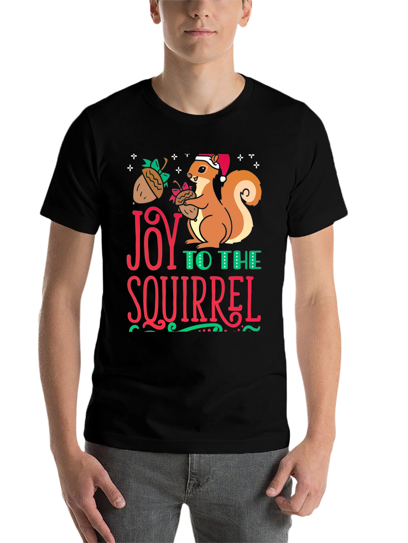 Black Joy to the Squirrel Holiday T-Shirt view 7