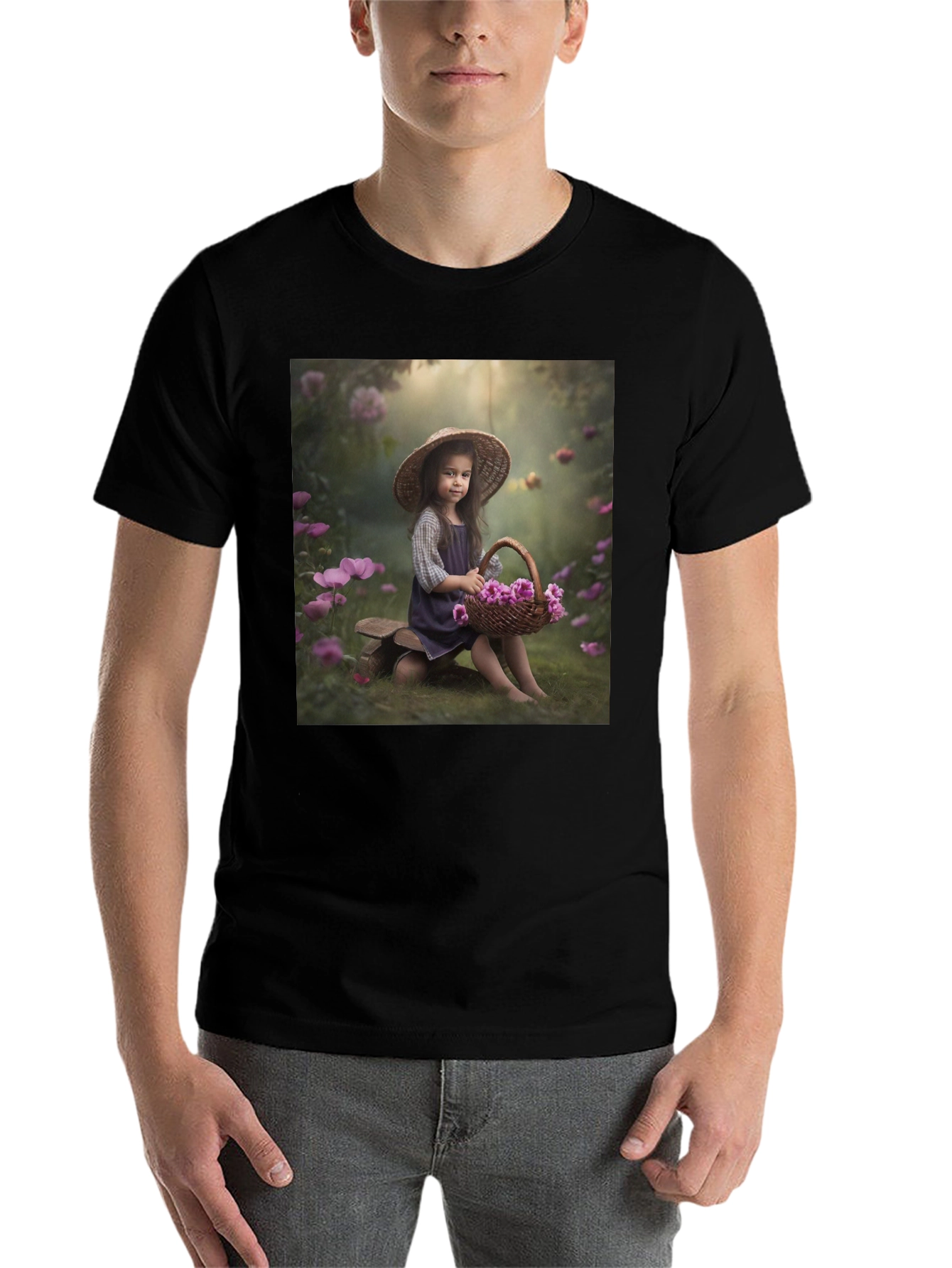 Black Charming Girl with Flowers T-Shirt view 7
