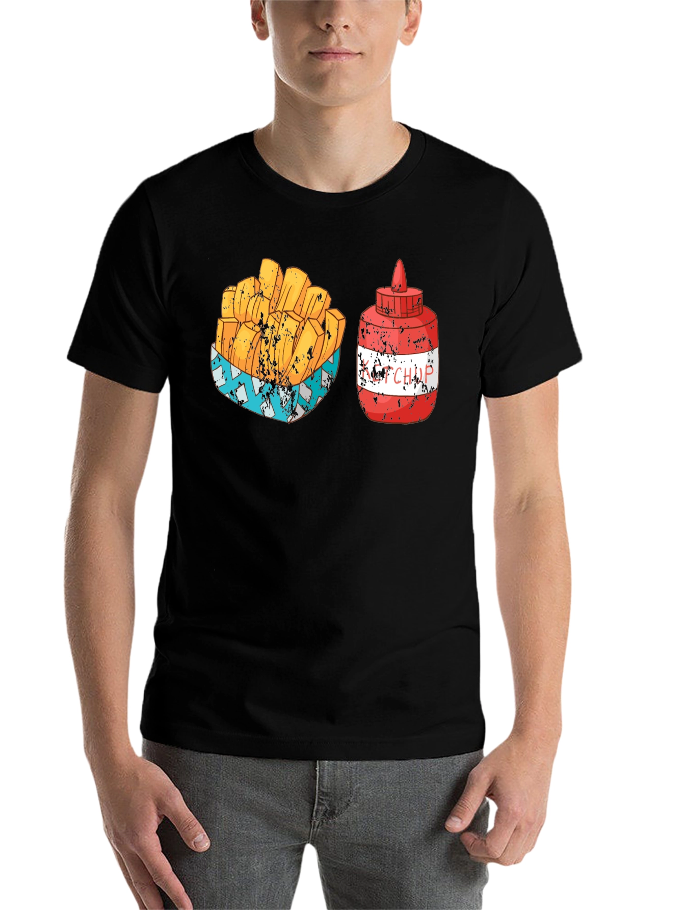 Black Fries & Ketchup Graphic Tee - Food Lover's Delight view 7