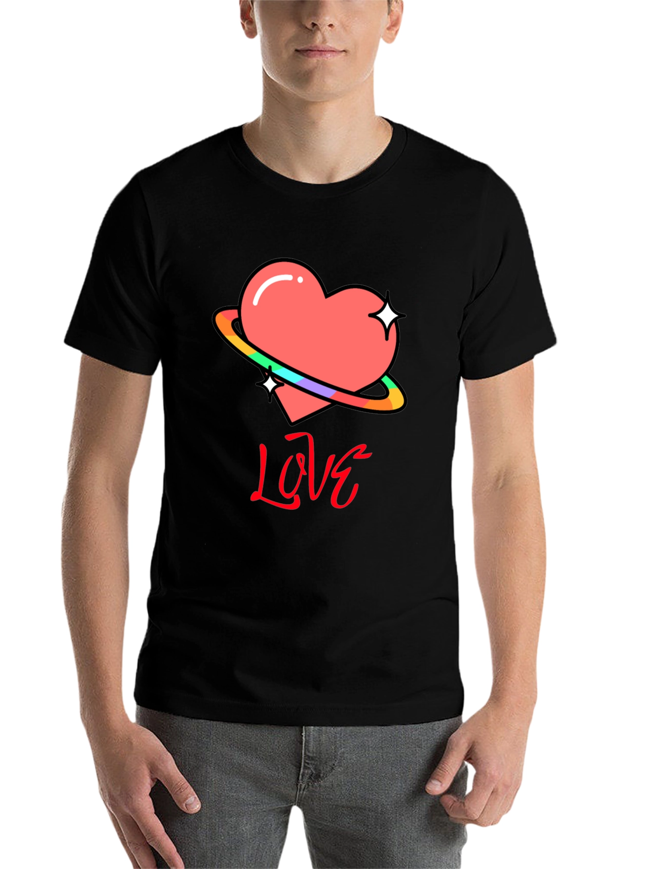 Black Love Heart Graphic T-Shirt - Black view 7