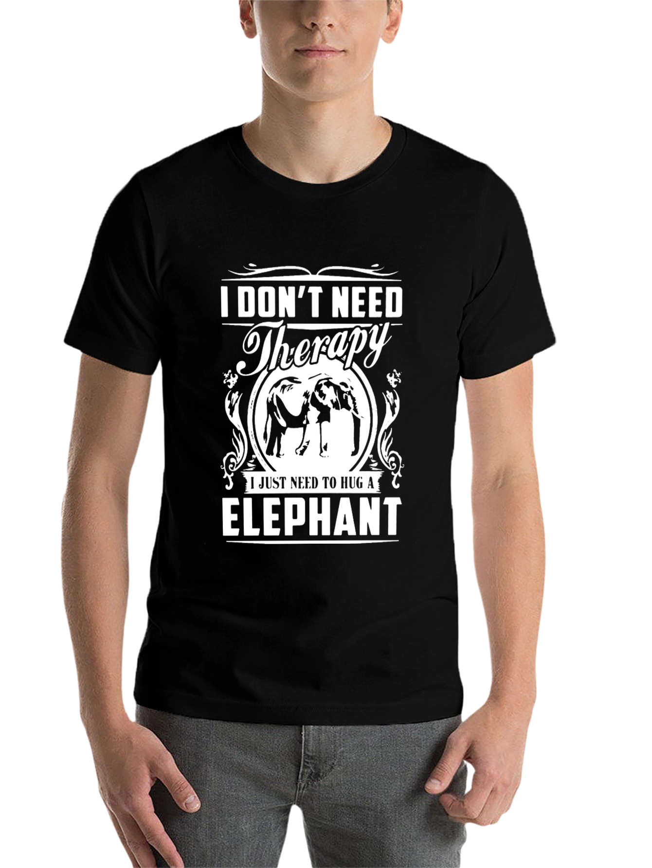 Black Elephant Hug Therapy Graphic T-Shirt view 7