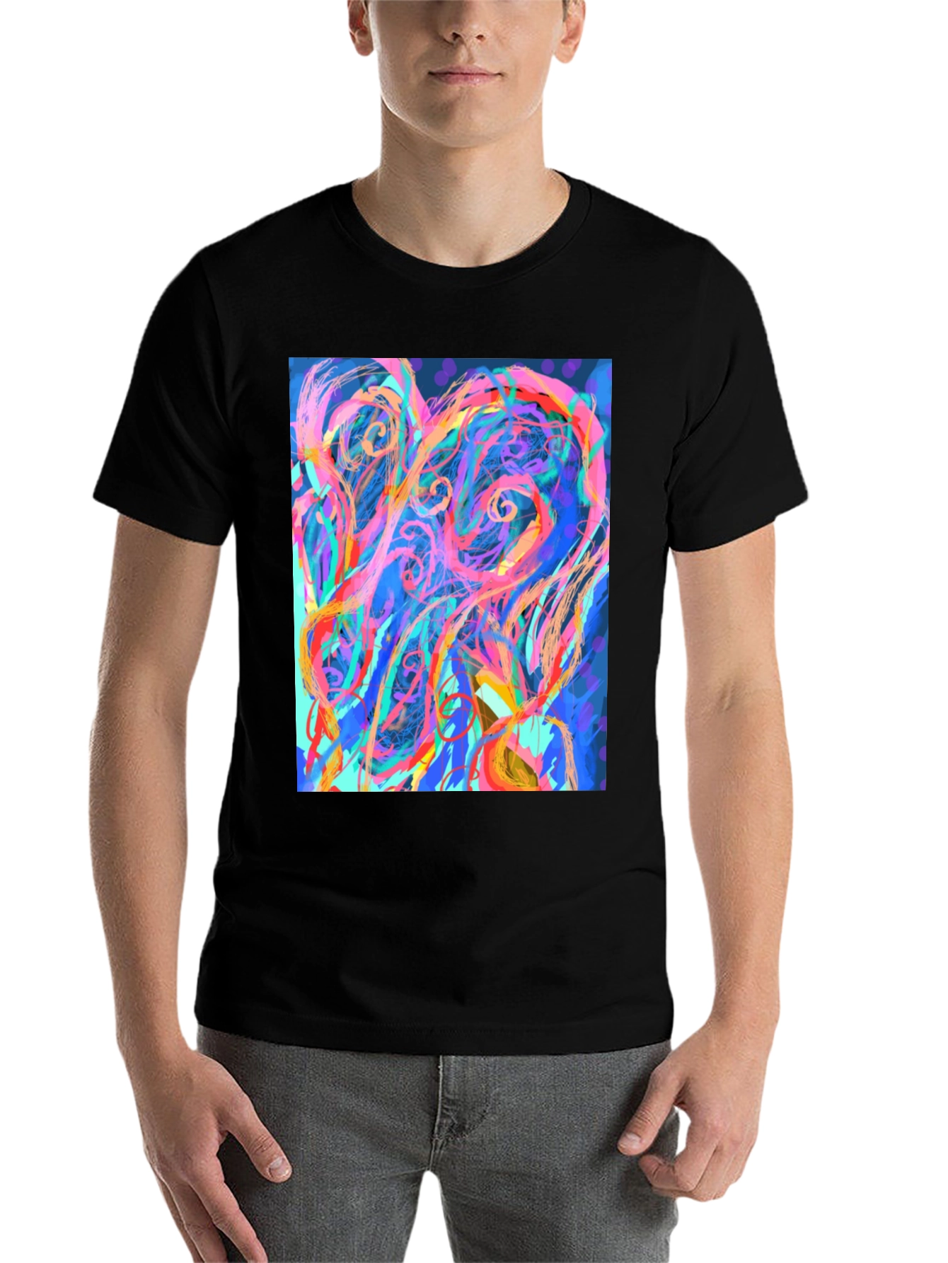 Black Abstract Art Graphic Print Black T-Shirt view 7