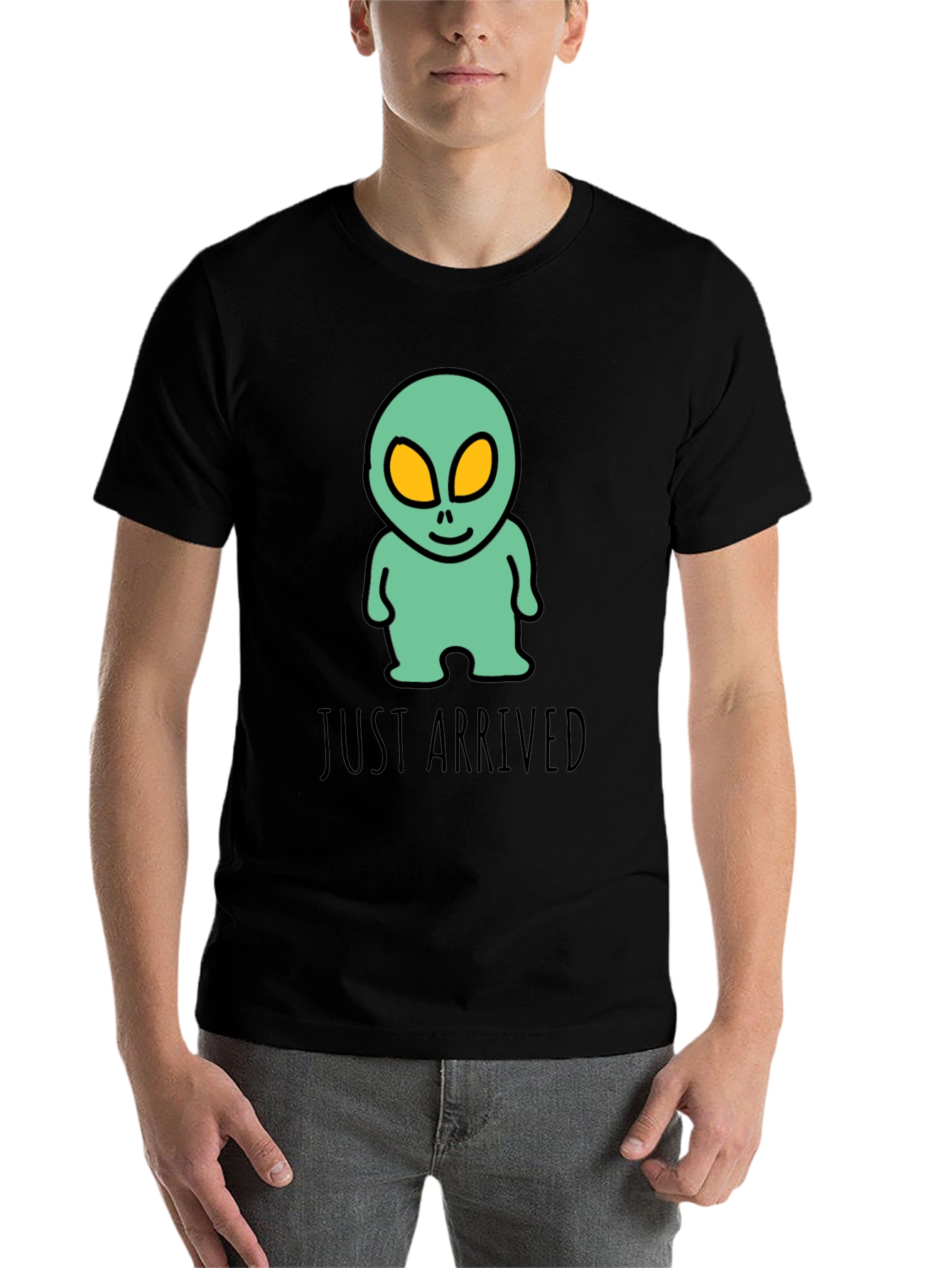 Black Just Arrived Alien Graphic Tee - Black Cotton T-Shirt view 7
