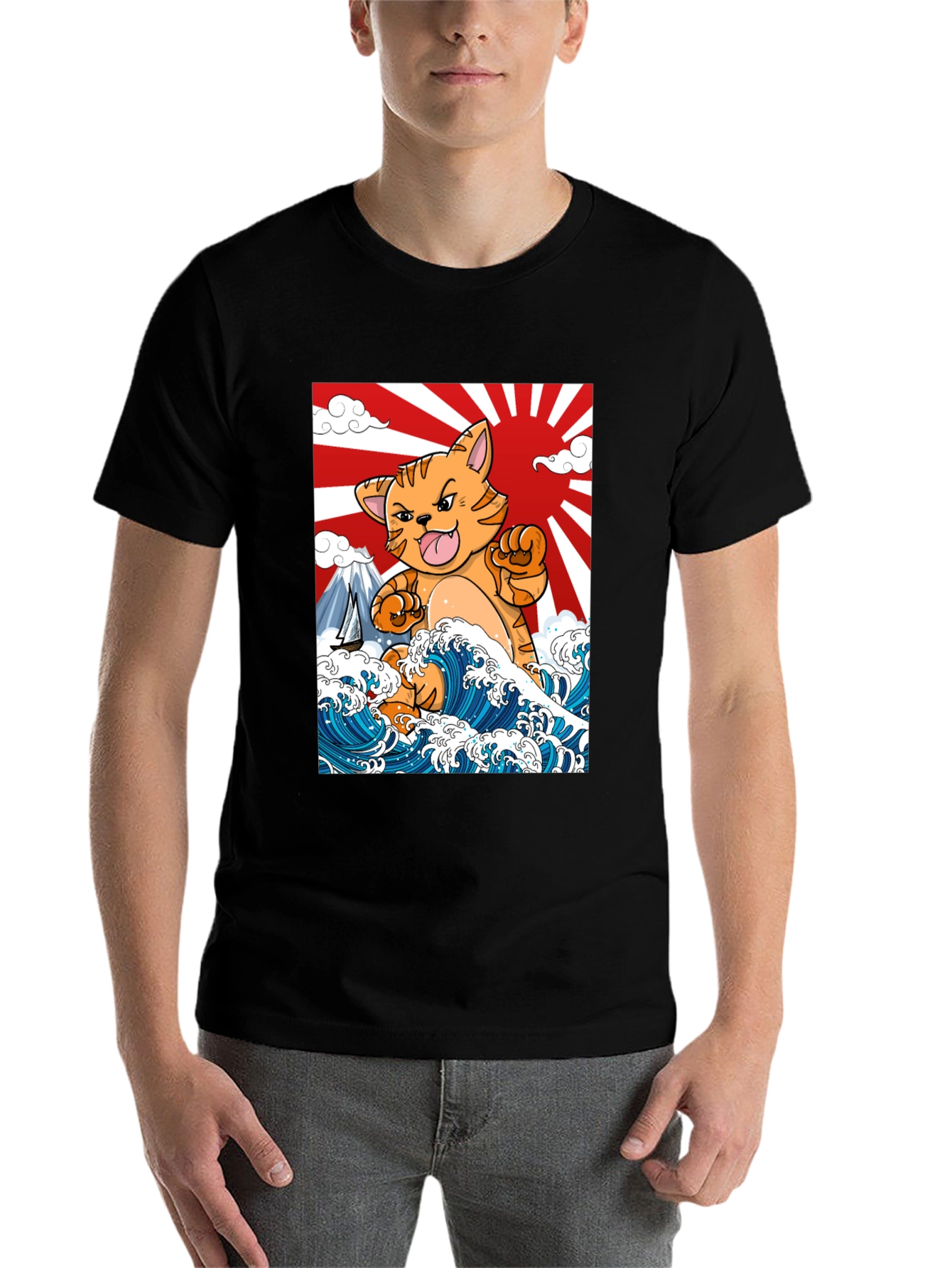 Black Kaiju Cat T-Shirt - Japanese Wave Art view 7