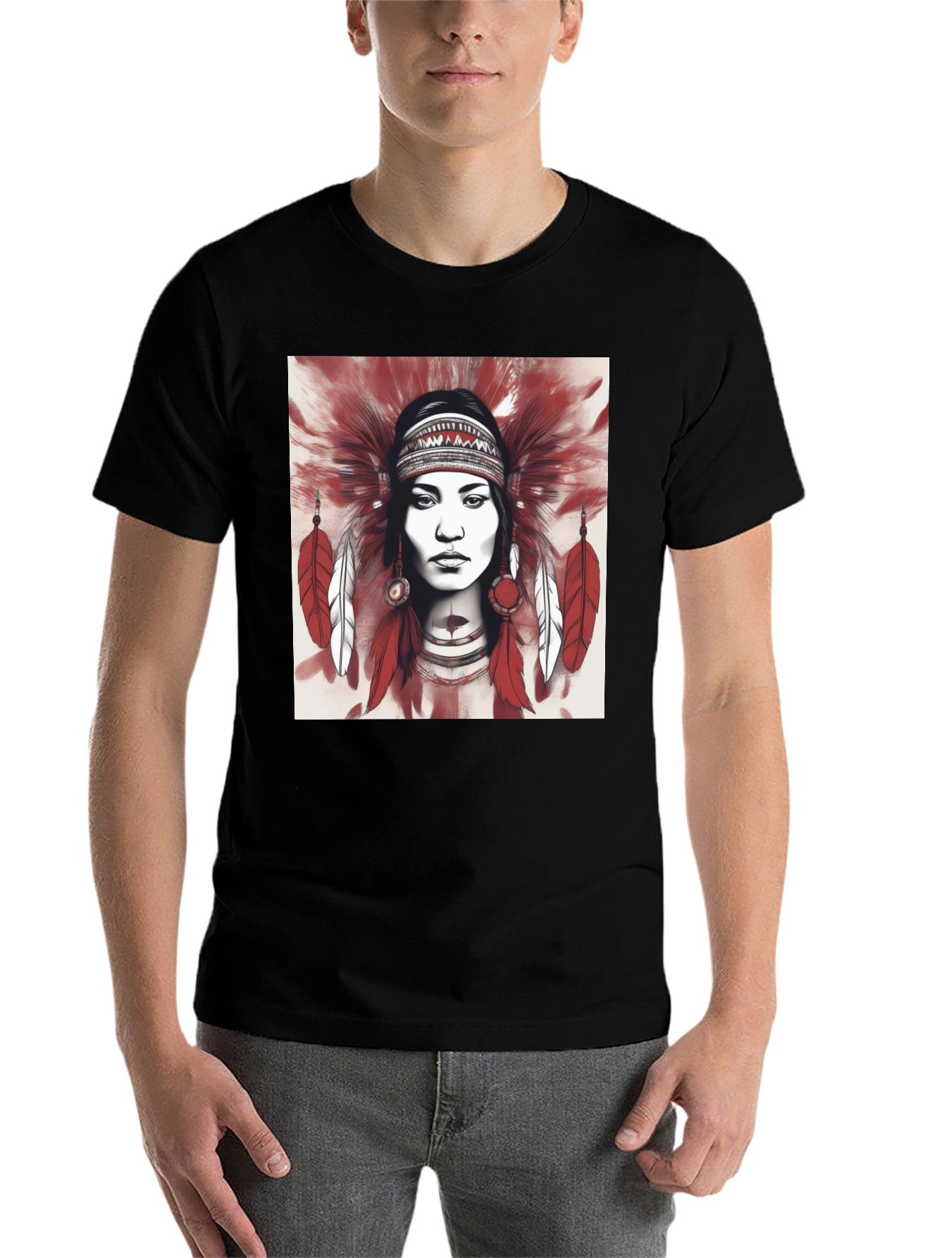 Black Native American Headdress Graphic Tee view 7