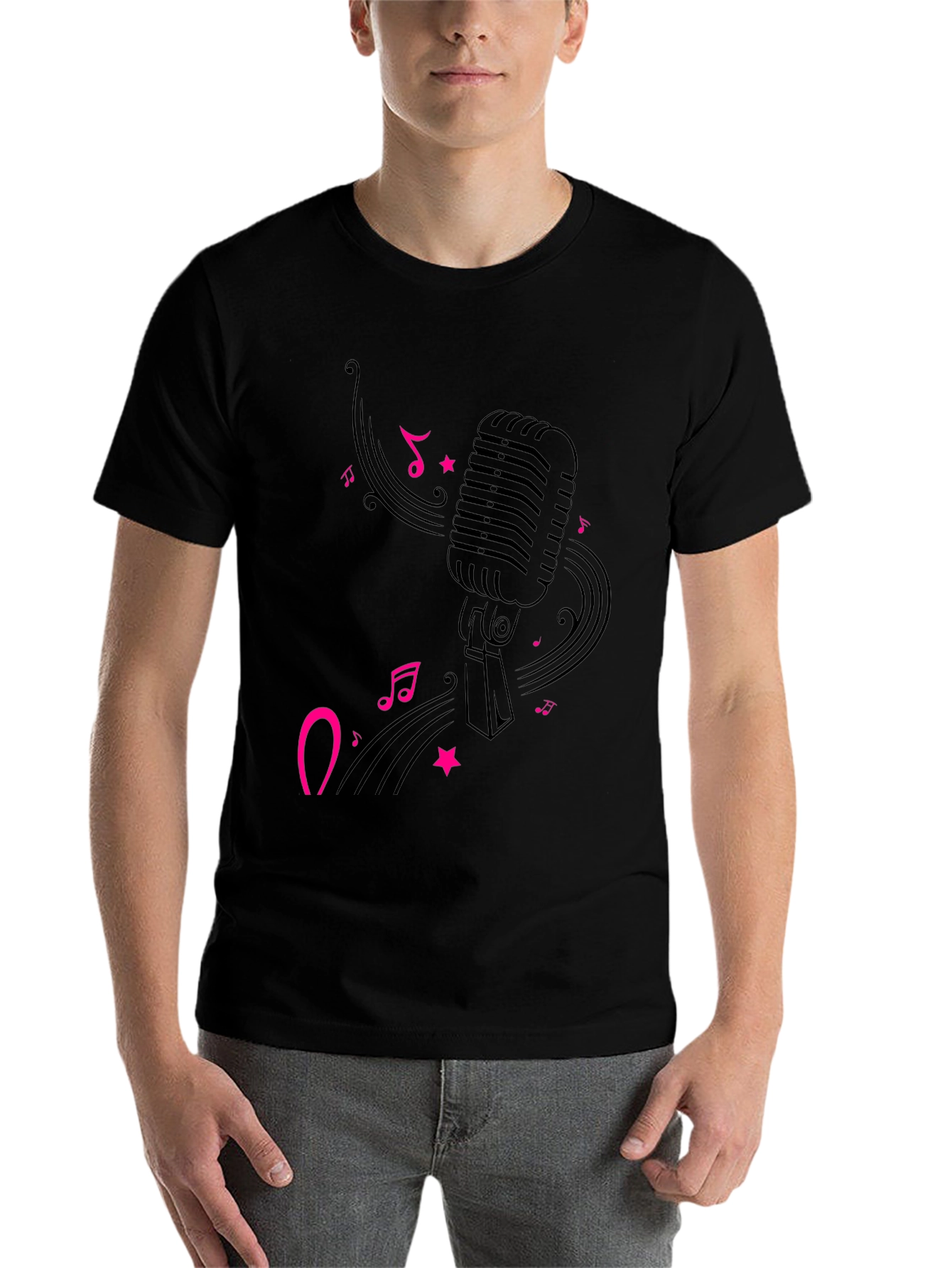 Black Retro Microphone Graphic Tee - Black view 7