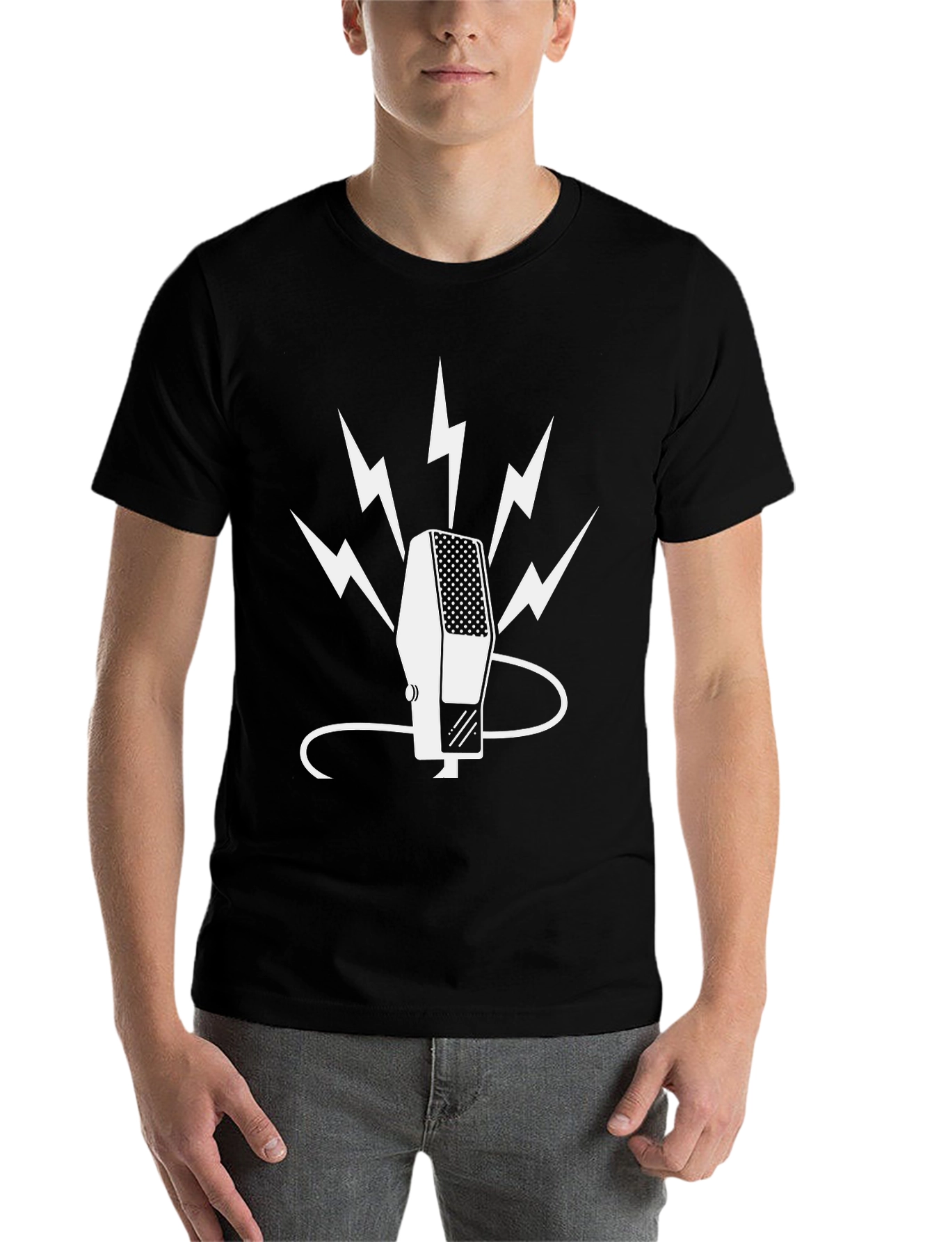 Black Retro Microphone Graphic Tee view 7