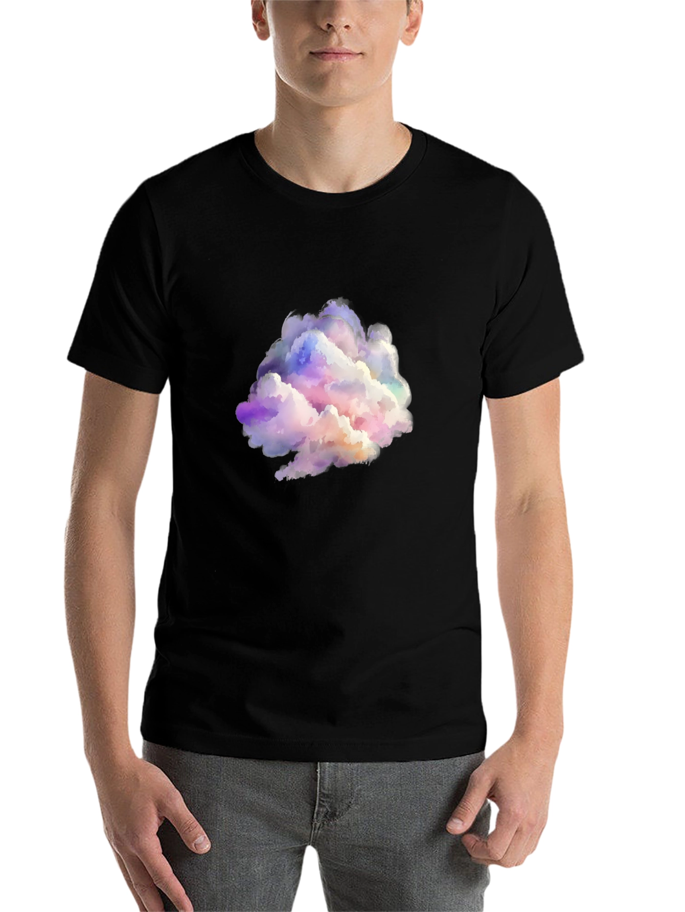 Black Colorful Cloud Graphic Black T-Shirt view 7
