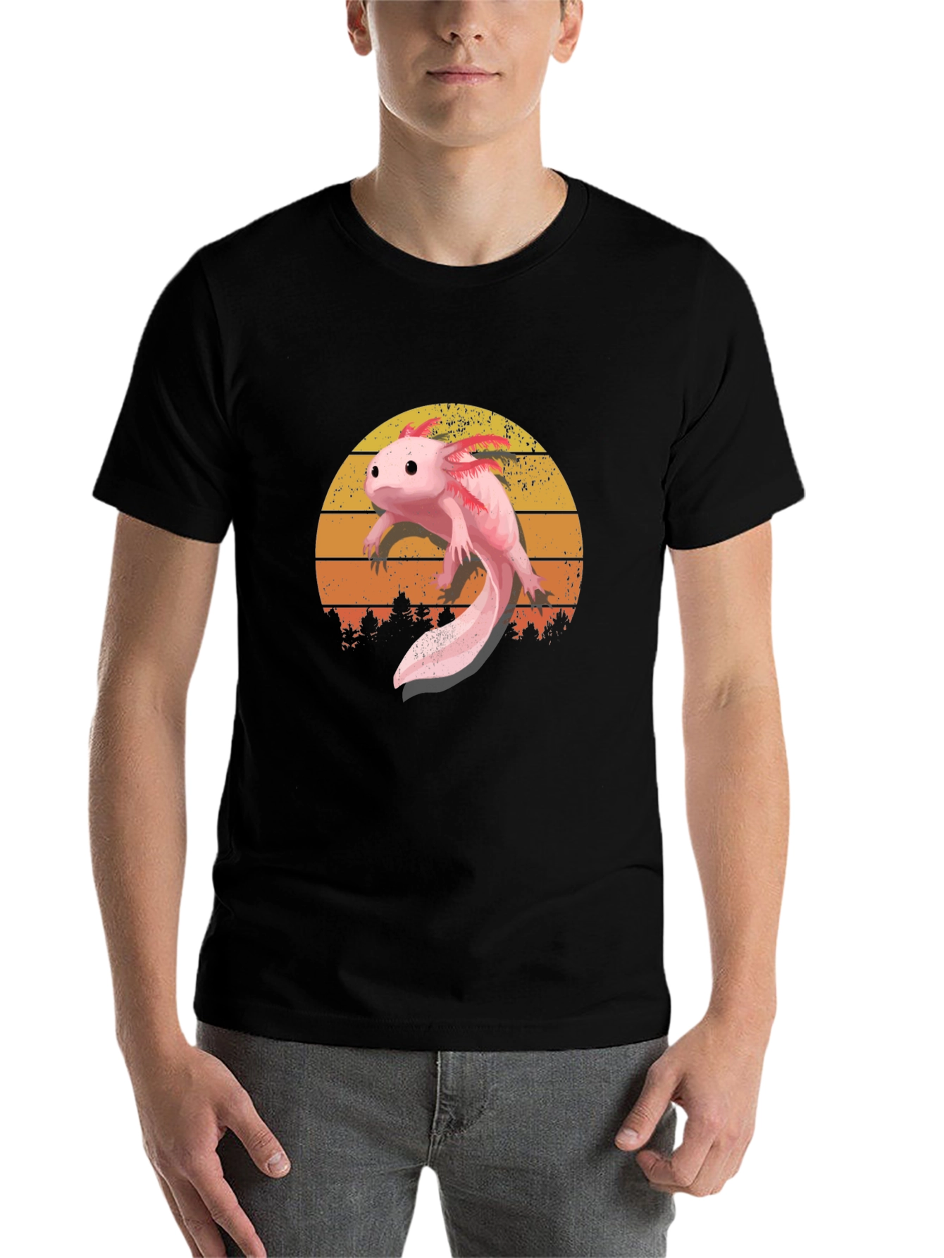 Black Axolotl Sunset Graphic Tee - Black Cotton T-Shirt view 7