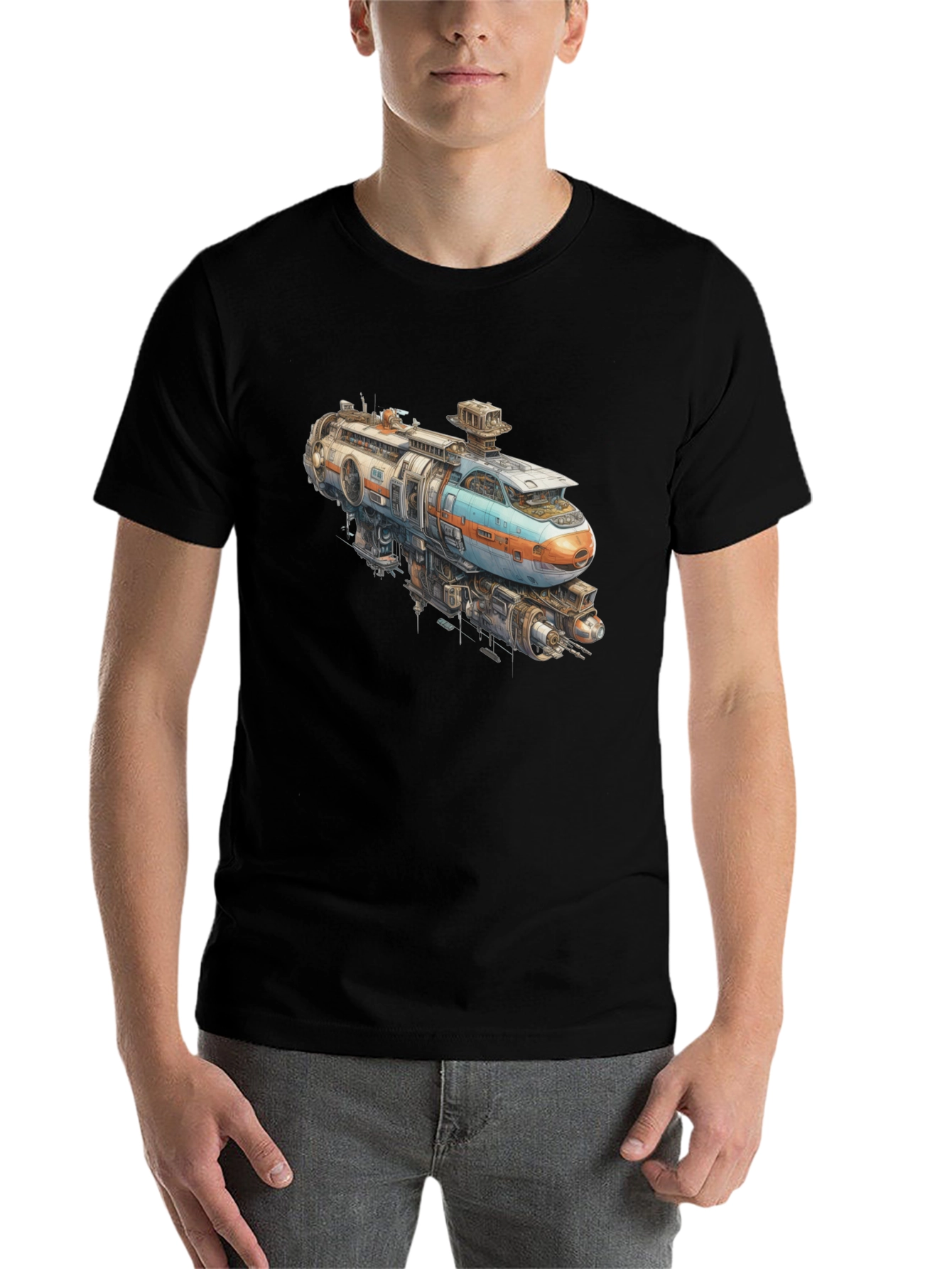 Black Futuristic Train Graphic Tee - Sci-Fi Style view 7