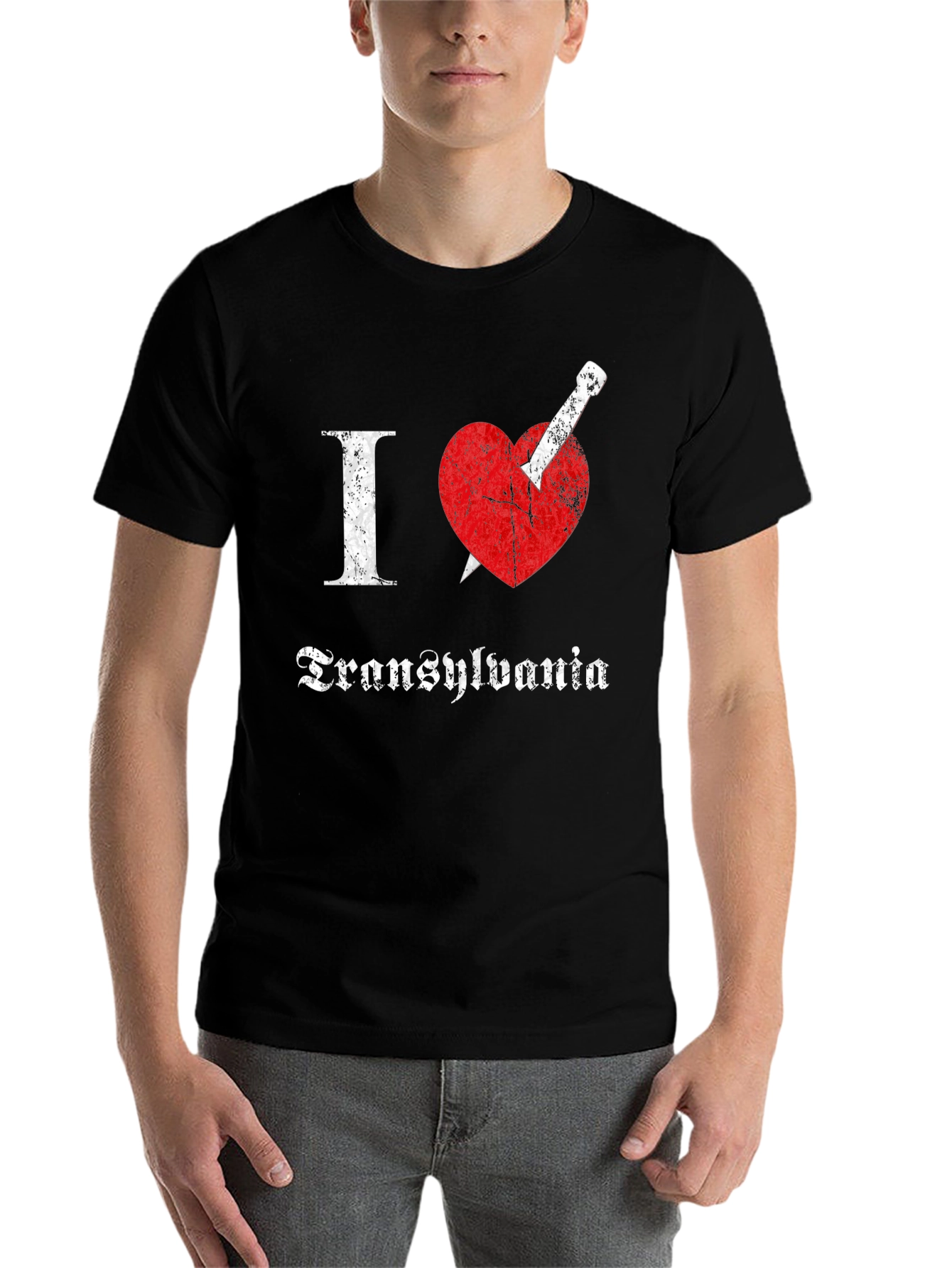 Black I Love Transylvania T-Shirt: Vampire Heart Tee view 7