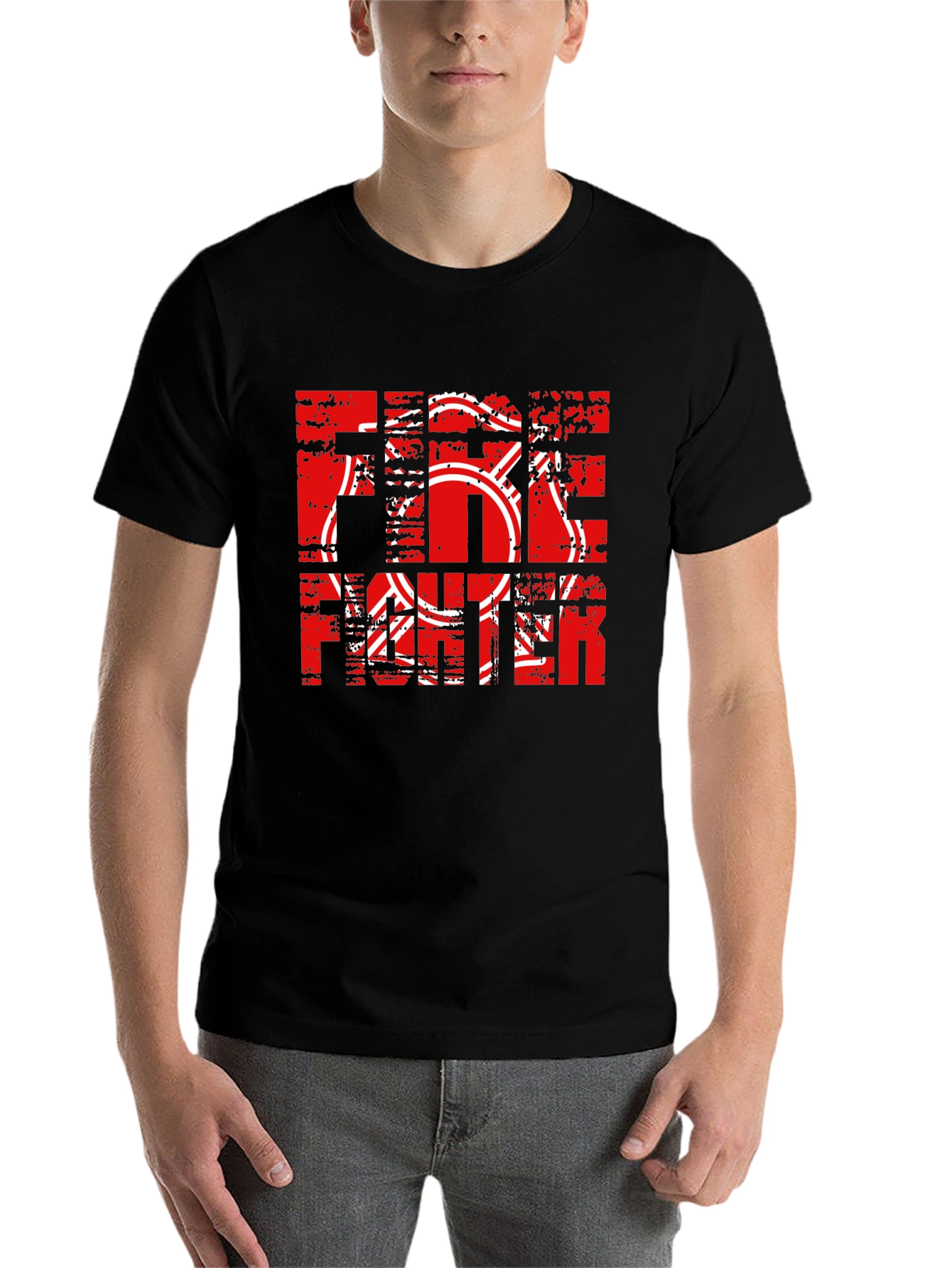 Firefighter Graphic Print Black T-Shirt - 7