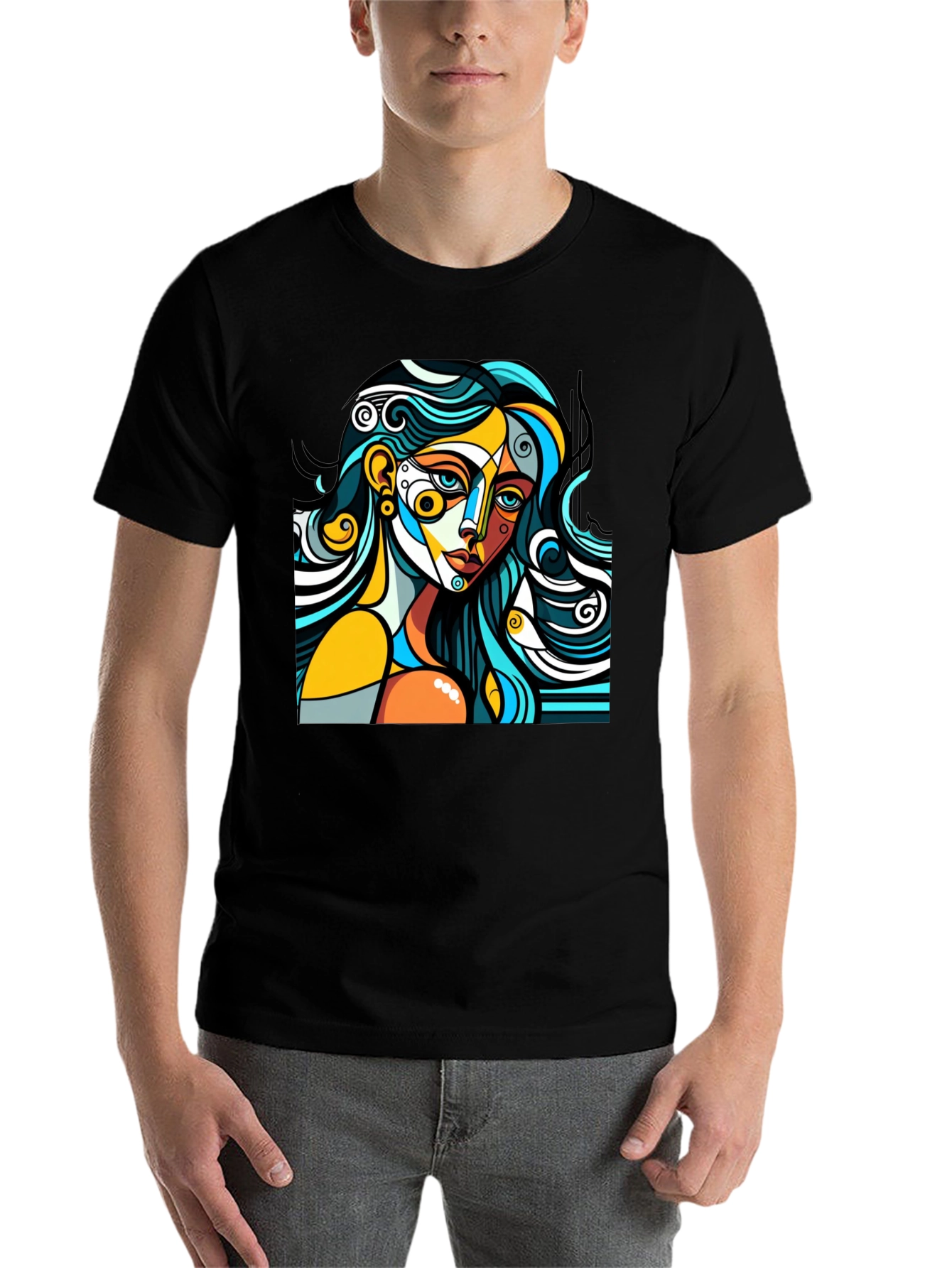 Black Abstract Art Woman Graphic Tee - Modern Style view 7