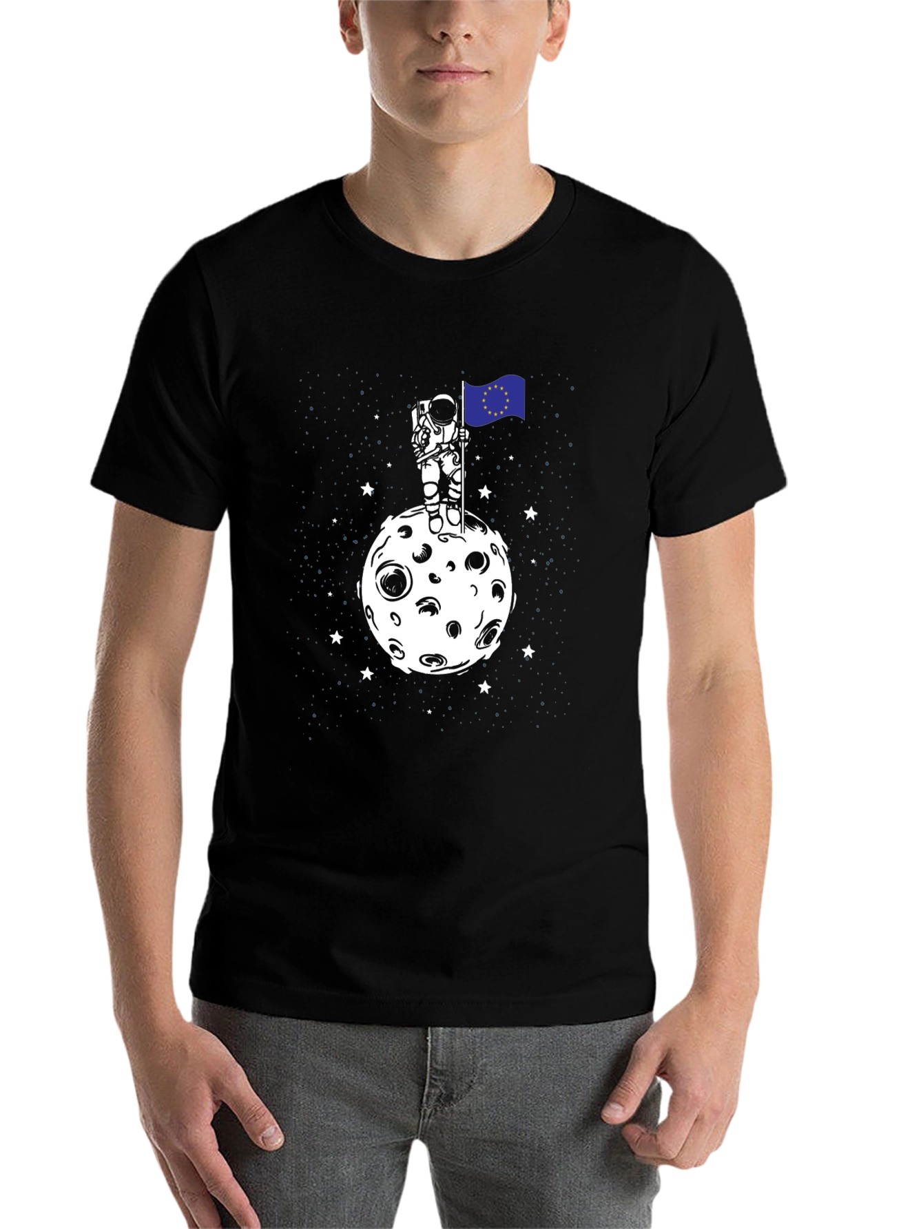 Black Astronaut EU Flag Moon T-Shirt - Space Graphic Tee view 7