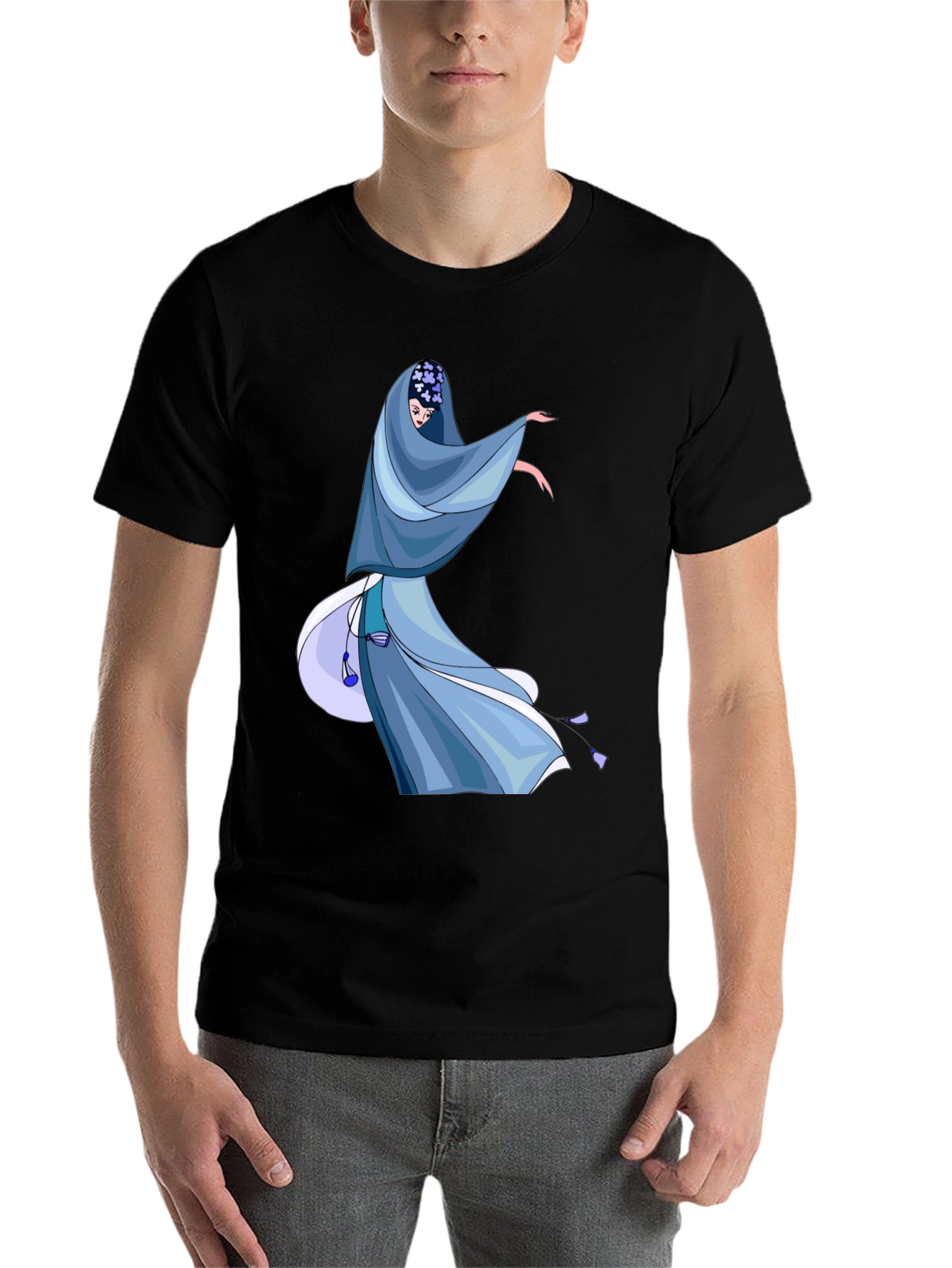 Black Elegant Blue Dress Graphic T-Shirt view 7