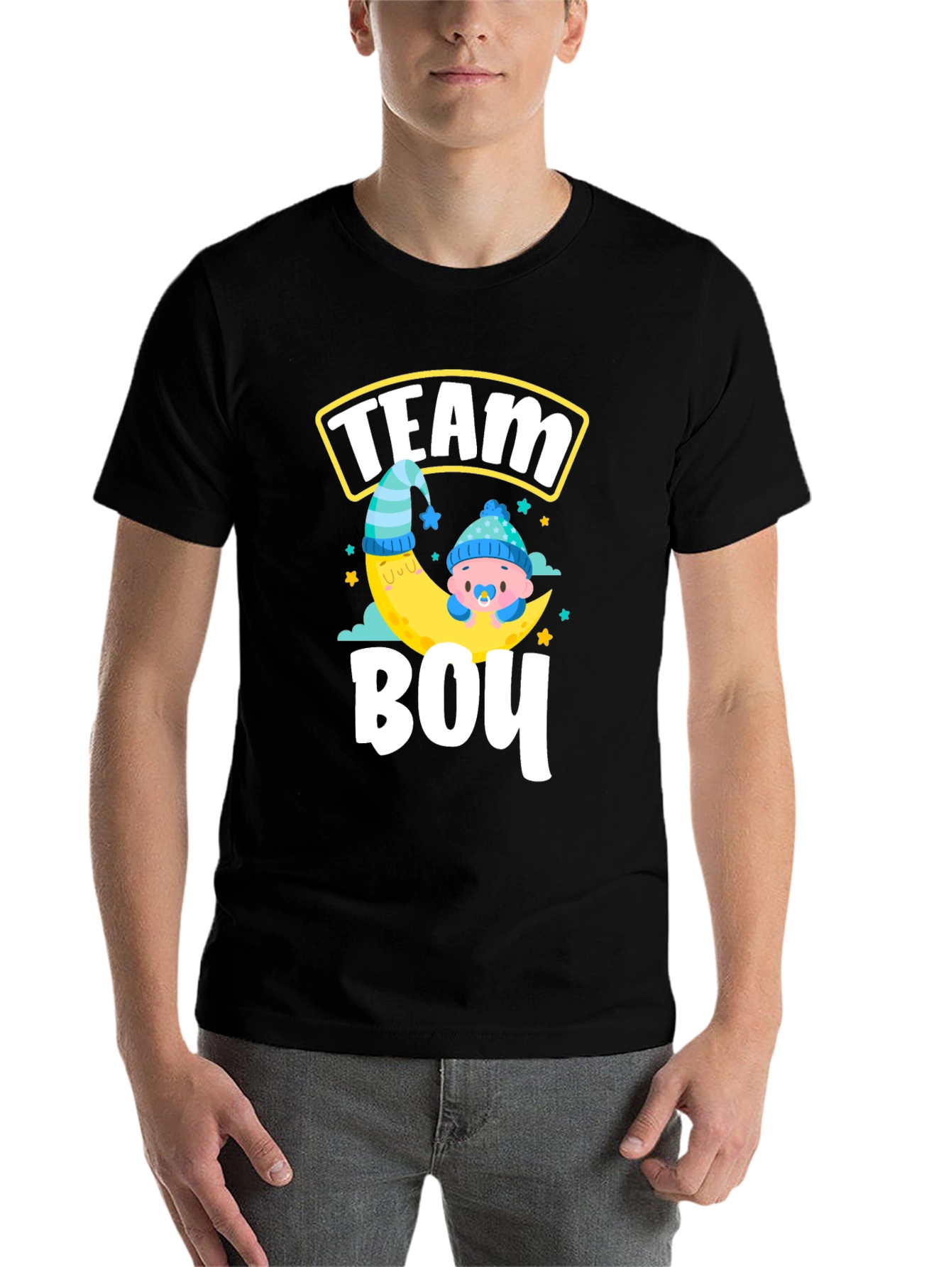 Black Team Boy Gender Reveal T-Shirt view 7