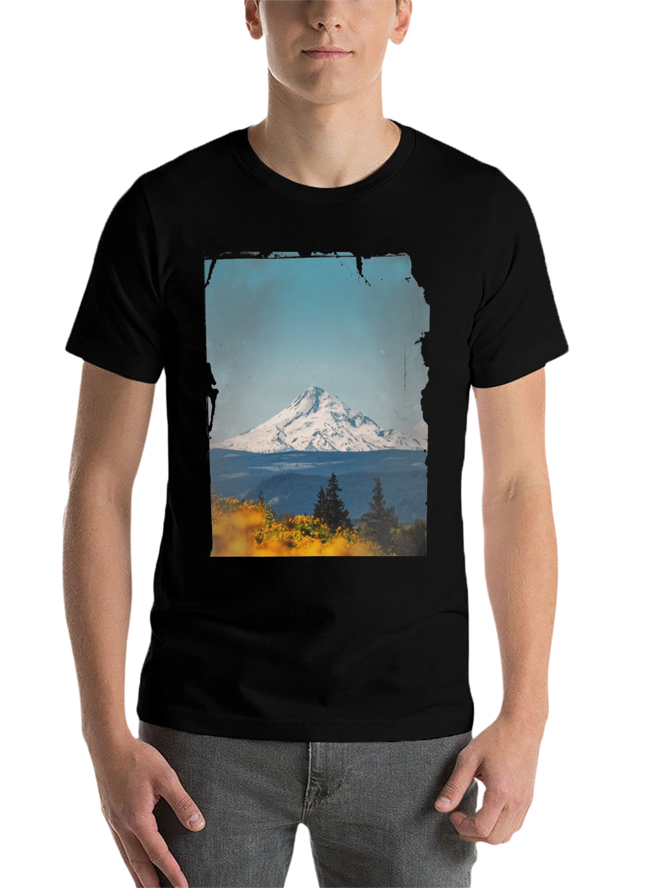 Black Mountain View Graphic Tee - Black Casual Shirt view 7