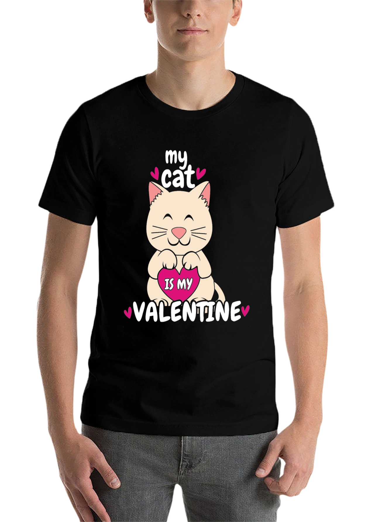 Black My Cat is My Valentine T-Shirt view 7