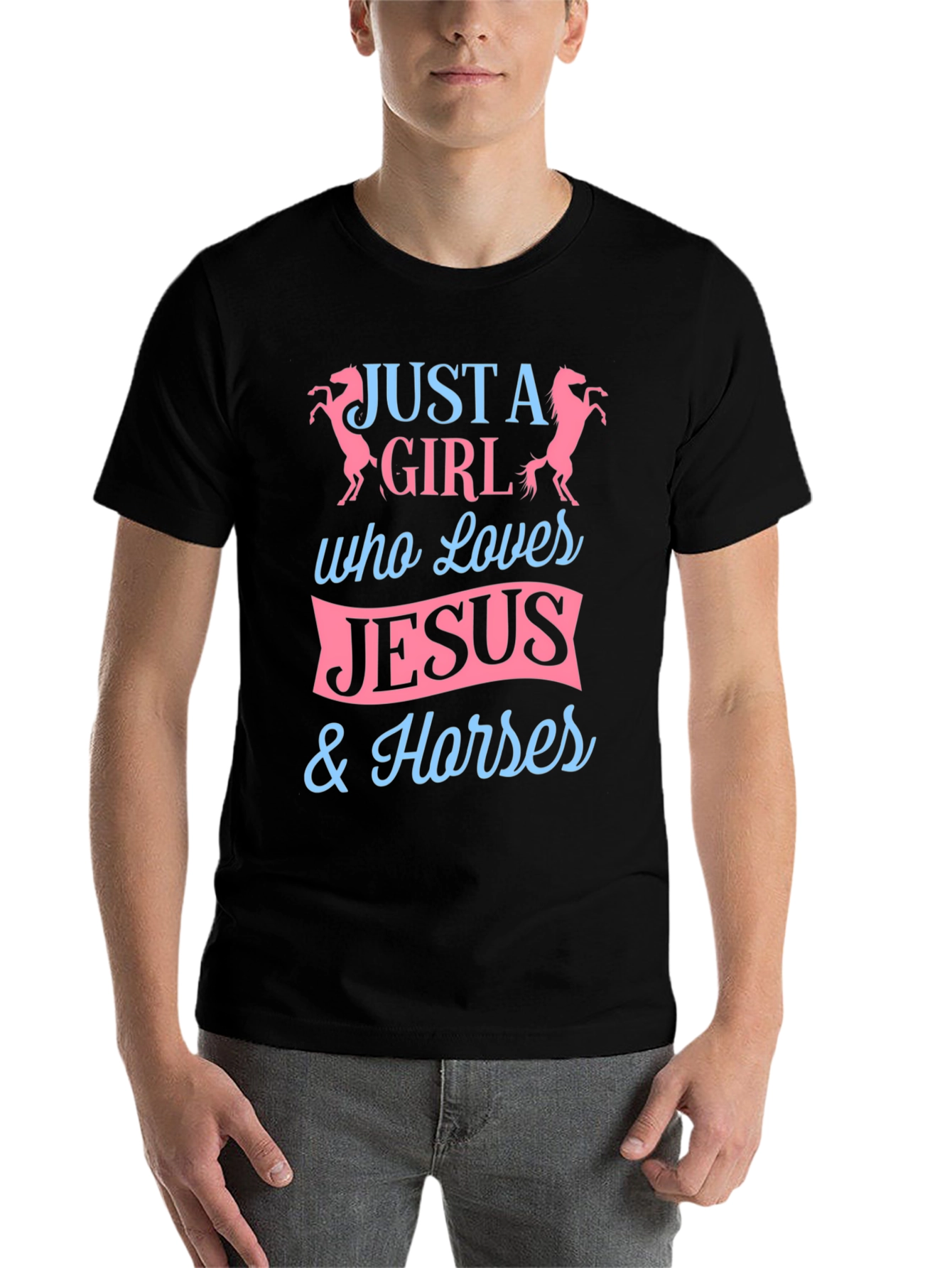 Black Just A Girl Who Loves Jesus and Horses Graphic Tee view 7