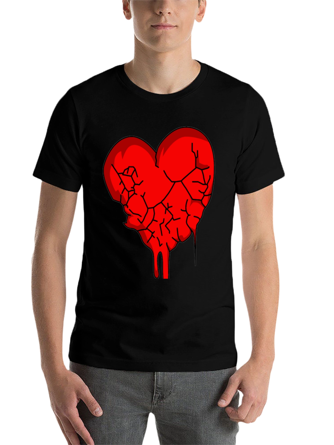 Black Broken Heart Graphic Tee - Black Cotton Blend view 7