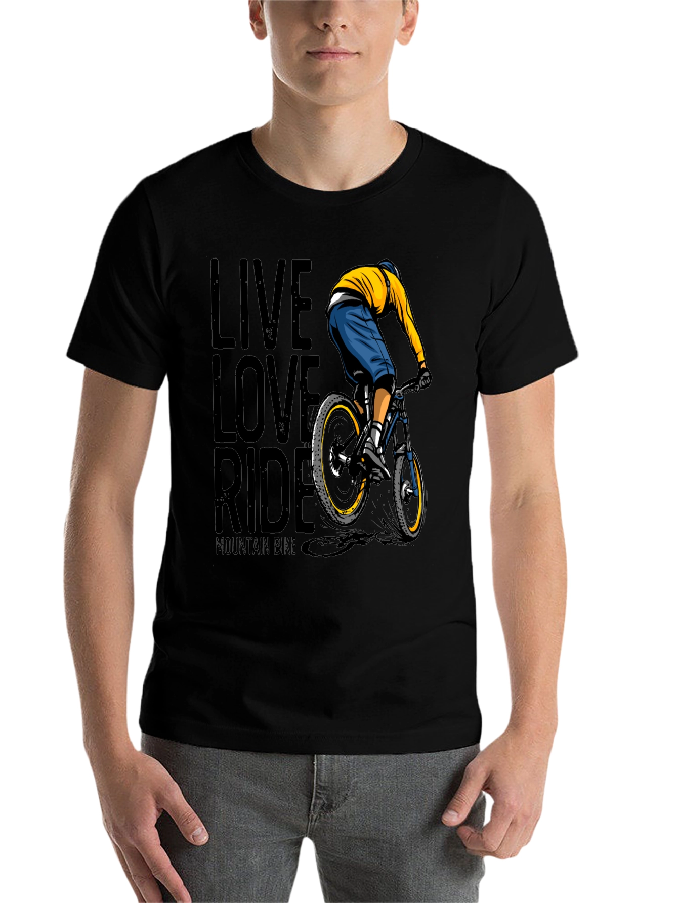 Black Live Love Ride Mountain Bike Graphic T-Shirt view 7