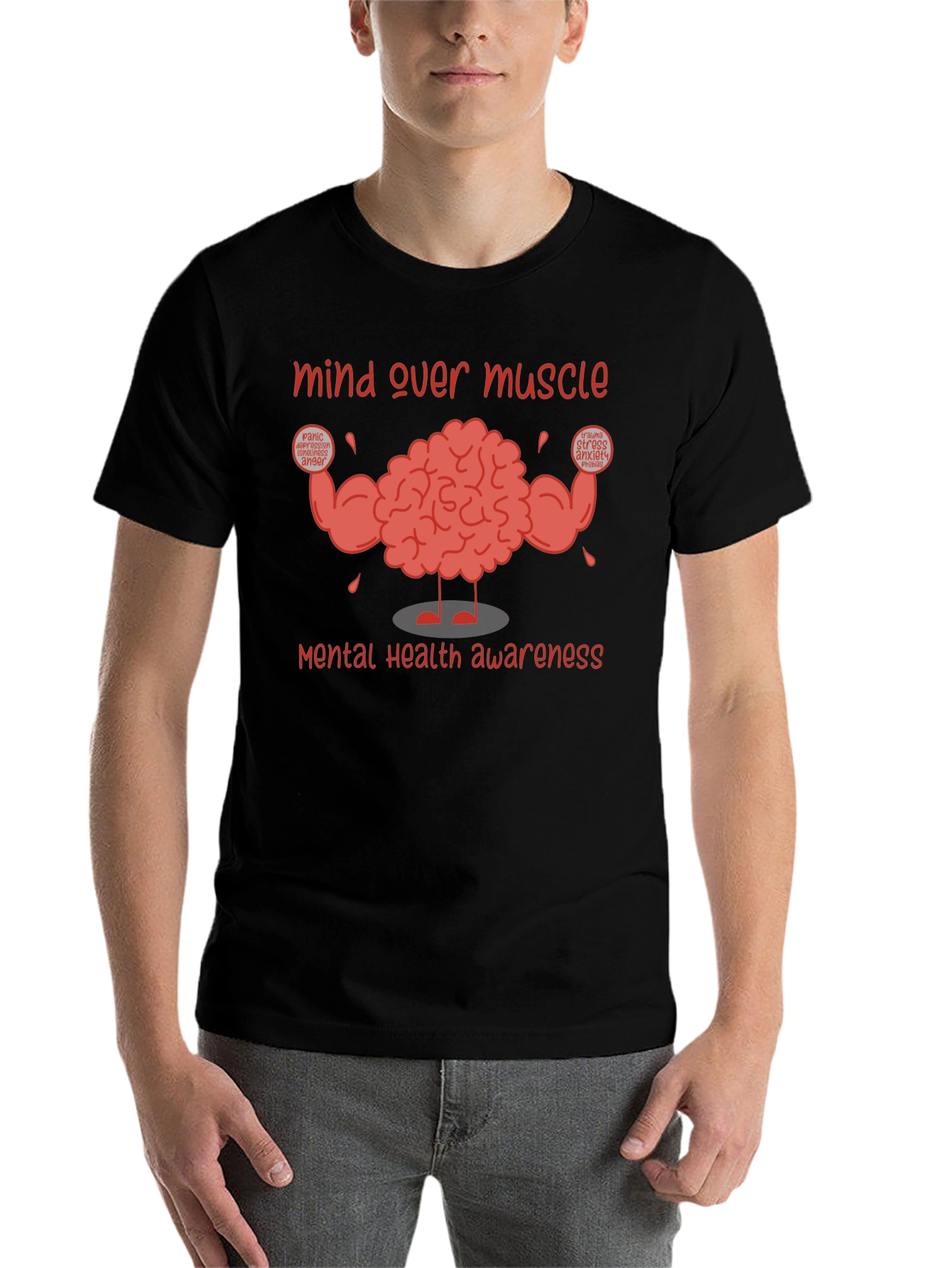 Black Mind Over Muscle Mental Health Awareness T-Shirt view 7