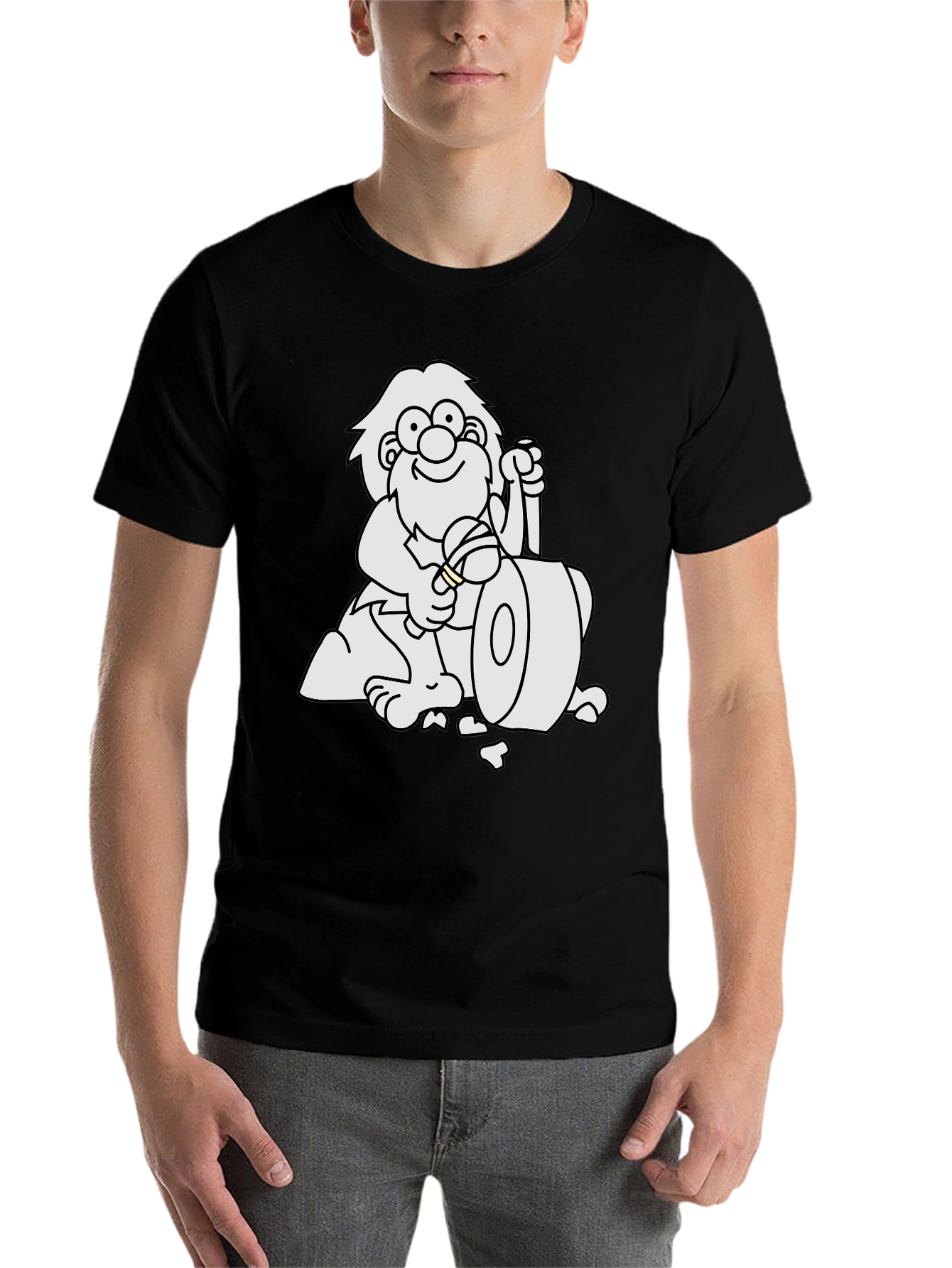 Black Cartoon Caveman Club Black T-Shirt view 7