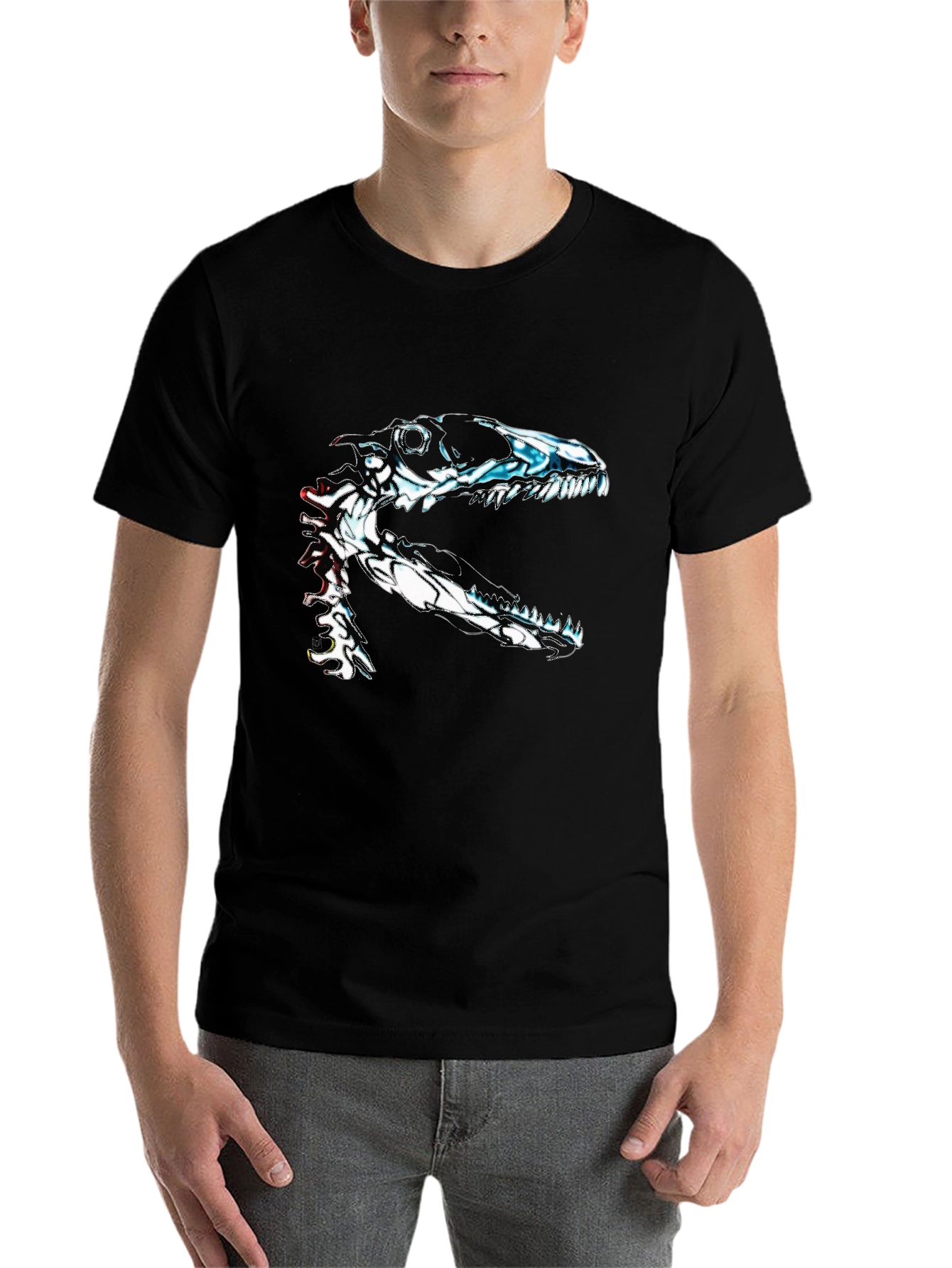 Black Dinosaur Skeleton Graphic Black T-Shirt view 7
