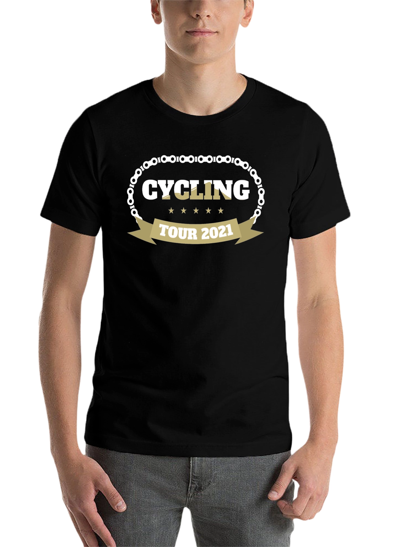 Black Cycling Tour 2021 Graphic Tee - Black Cotton T-Shirt view 7