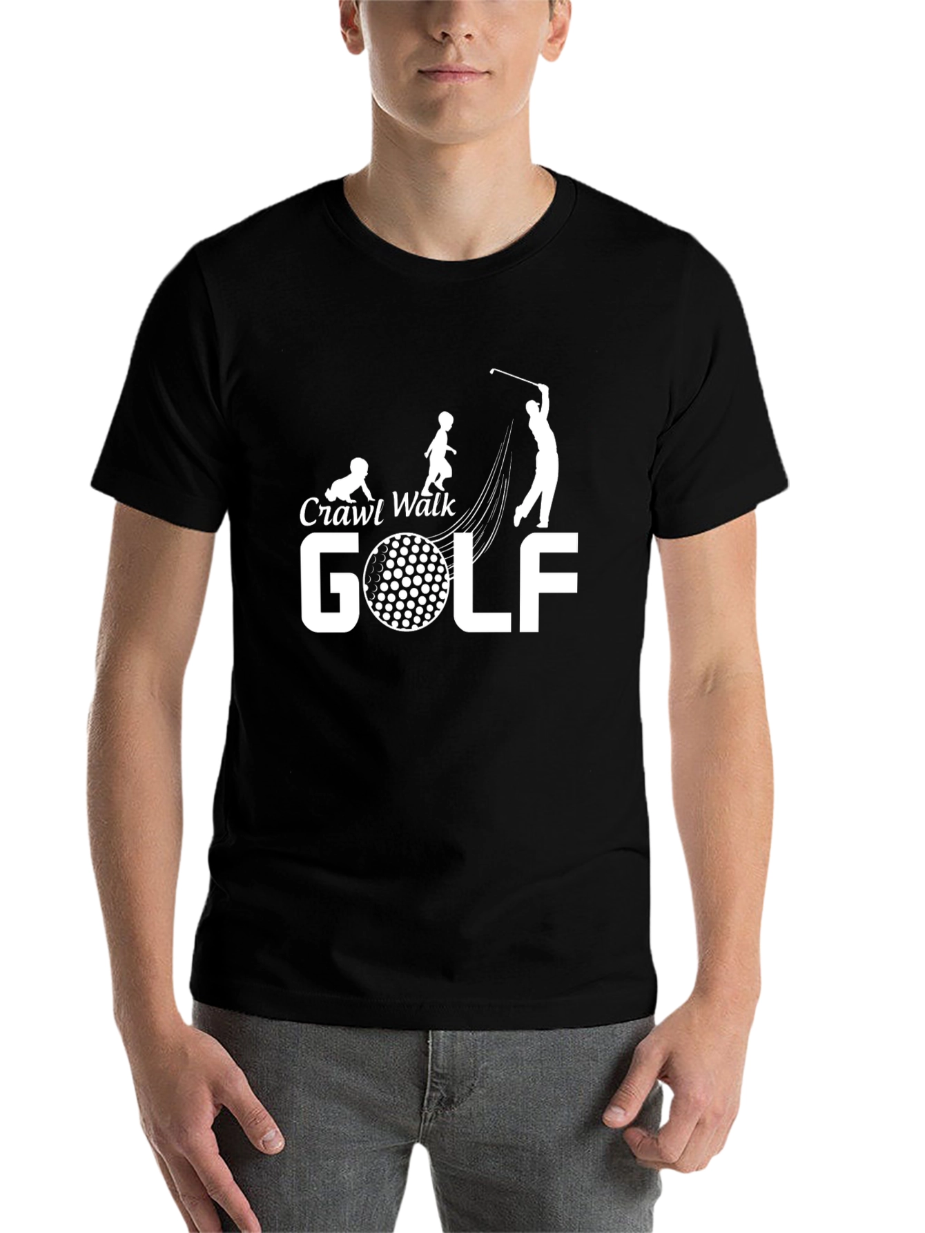 Black Funny Golf Evolution T-Shirt - Crawl, Walk, Golf! view 7
