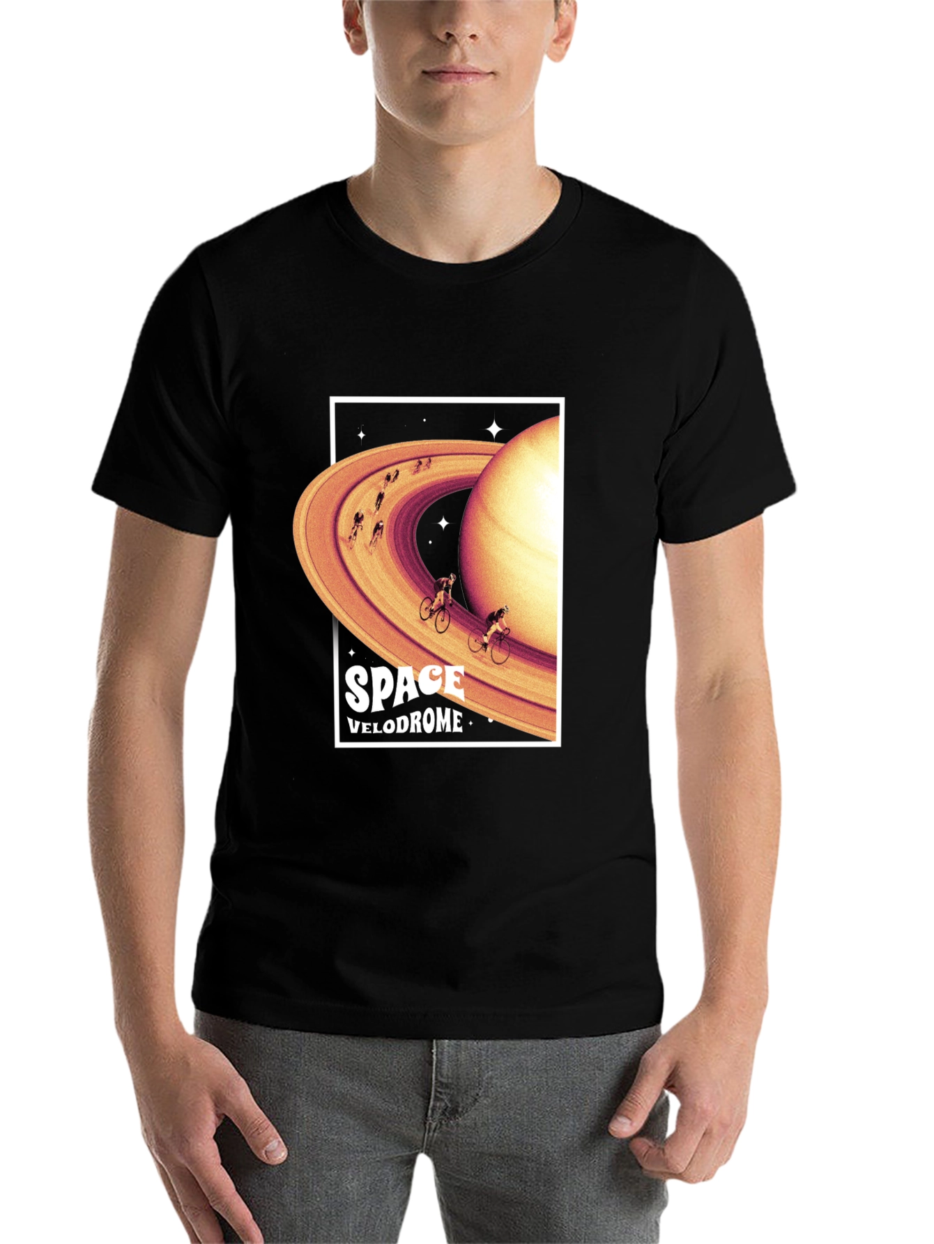 Black Space Velodrome Graphic T-Shirt - Saturn Cycling Tee view 7