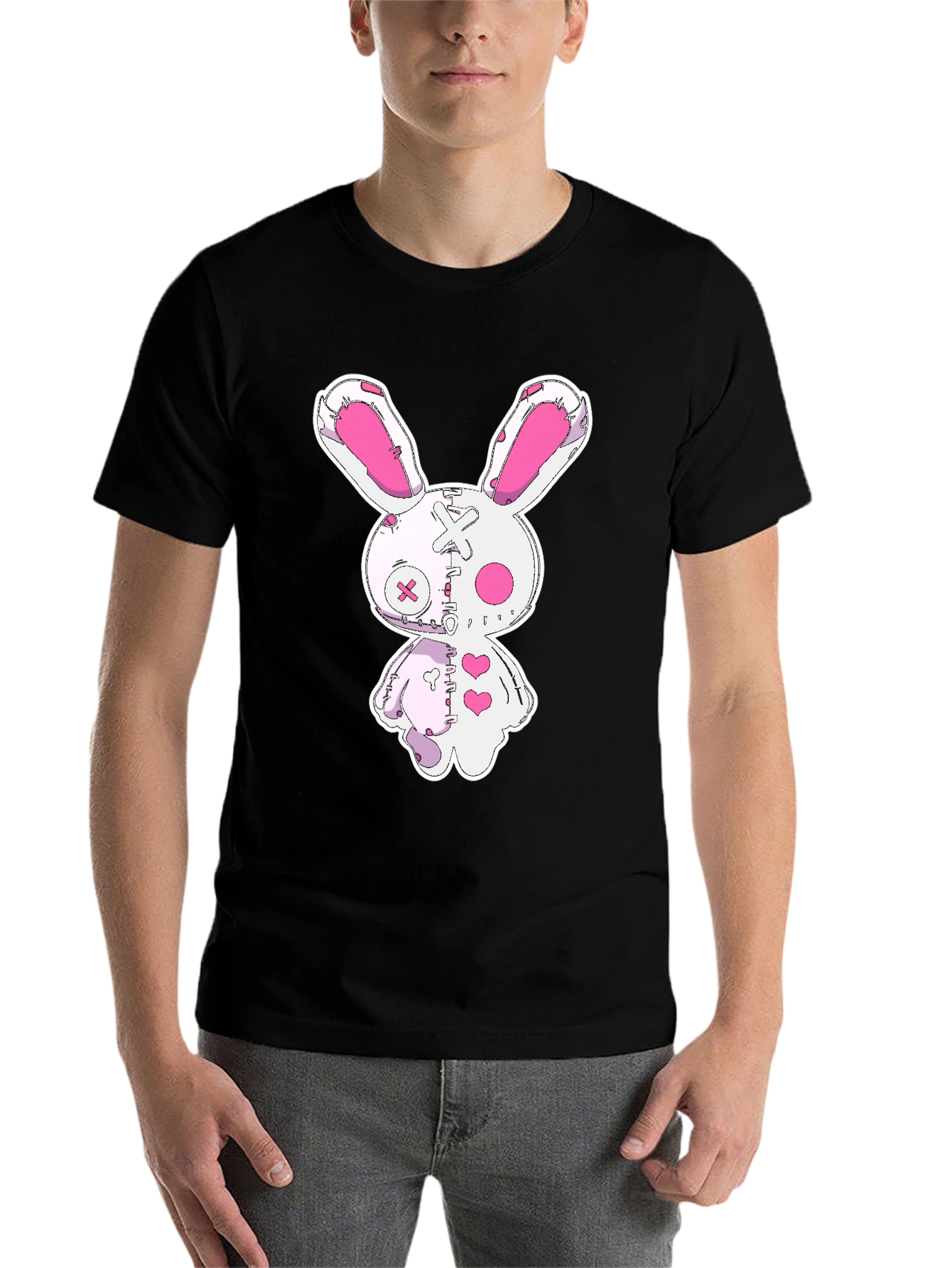 Black Creepy Cute Bunny Graphic Tee - Black Cotton view 7