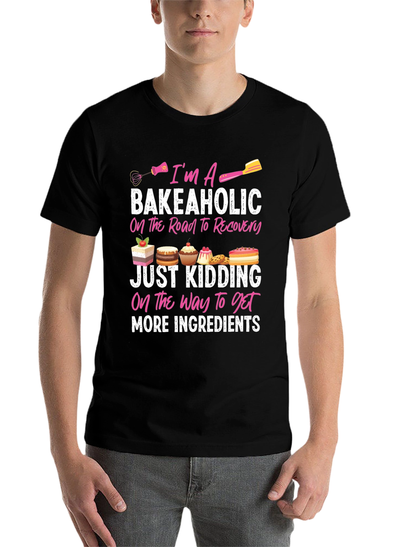 Black Bakeaholic T-Shirt: Baking Lover Tee view 7