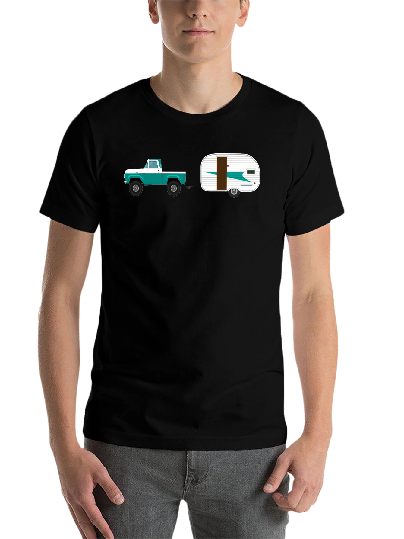Black Vintage Truck & Camper Black T-Shirt view 7