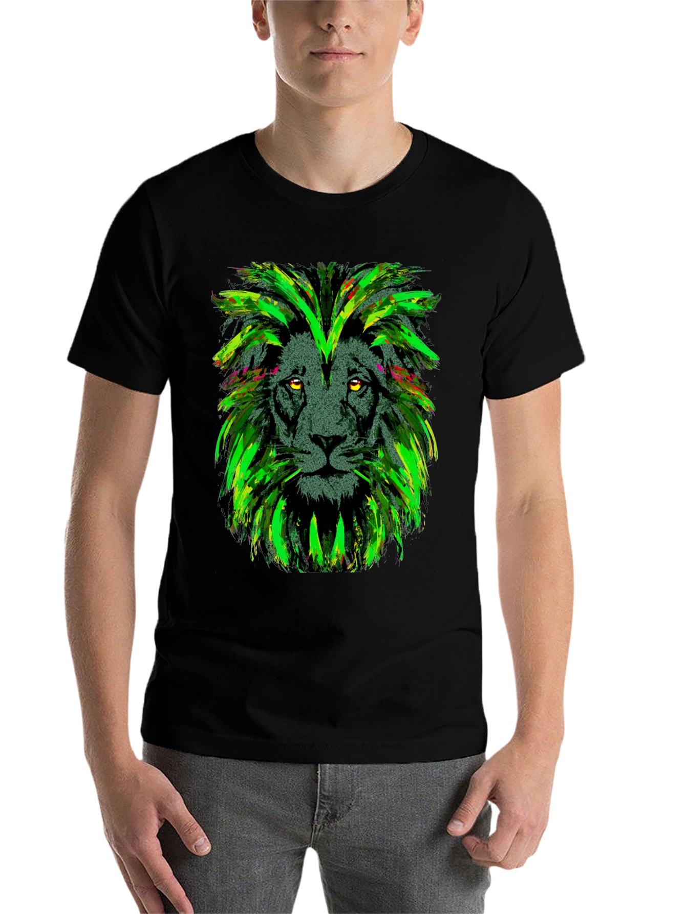 Black Lion Head Graphic Print Black T-Shirt view 7