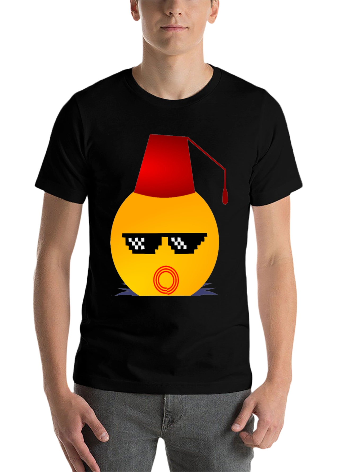 Black Emoji Wearing a Fez Funny T-Shirt view 7