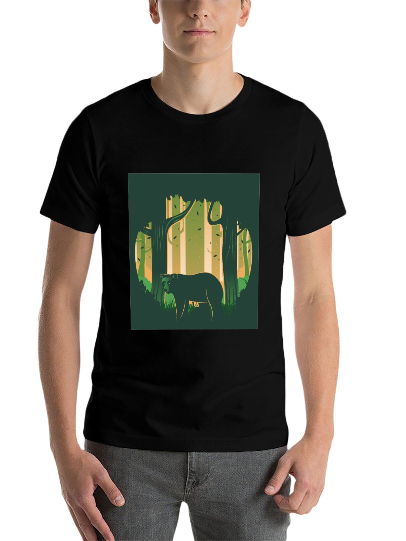 Black Bear in Forest Graphic Tee - Nature Lover Shirt view 7