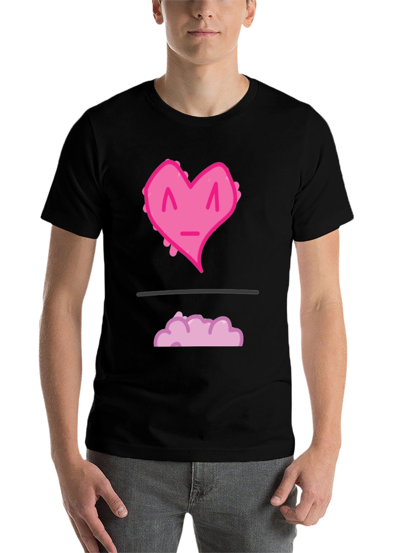 Black Funny Pink Heart Graphic T-Shirt - Black Casual Tee view 7