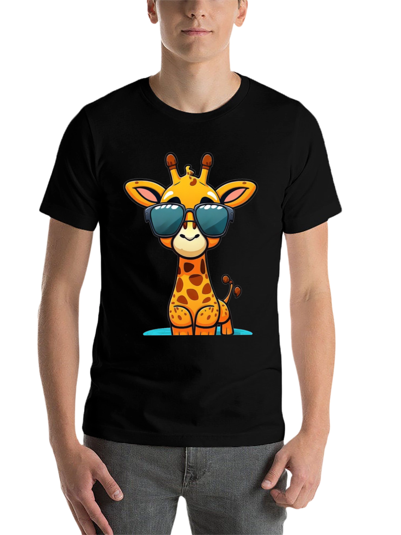 Black Cool Giraffe Graphic Tee - Black Cotton Shirt view 7