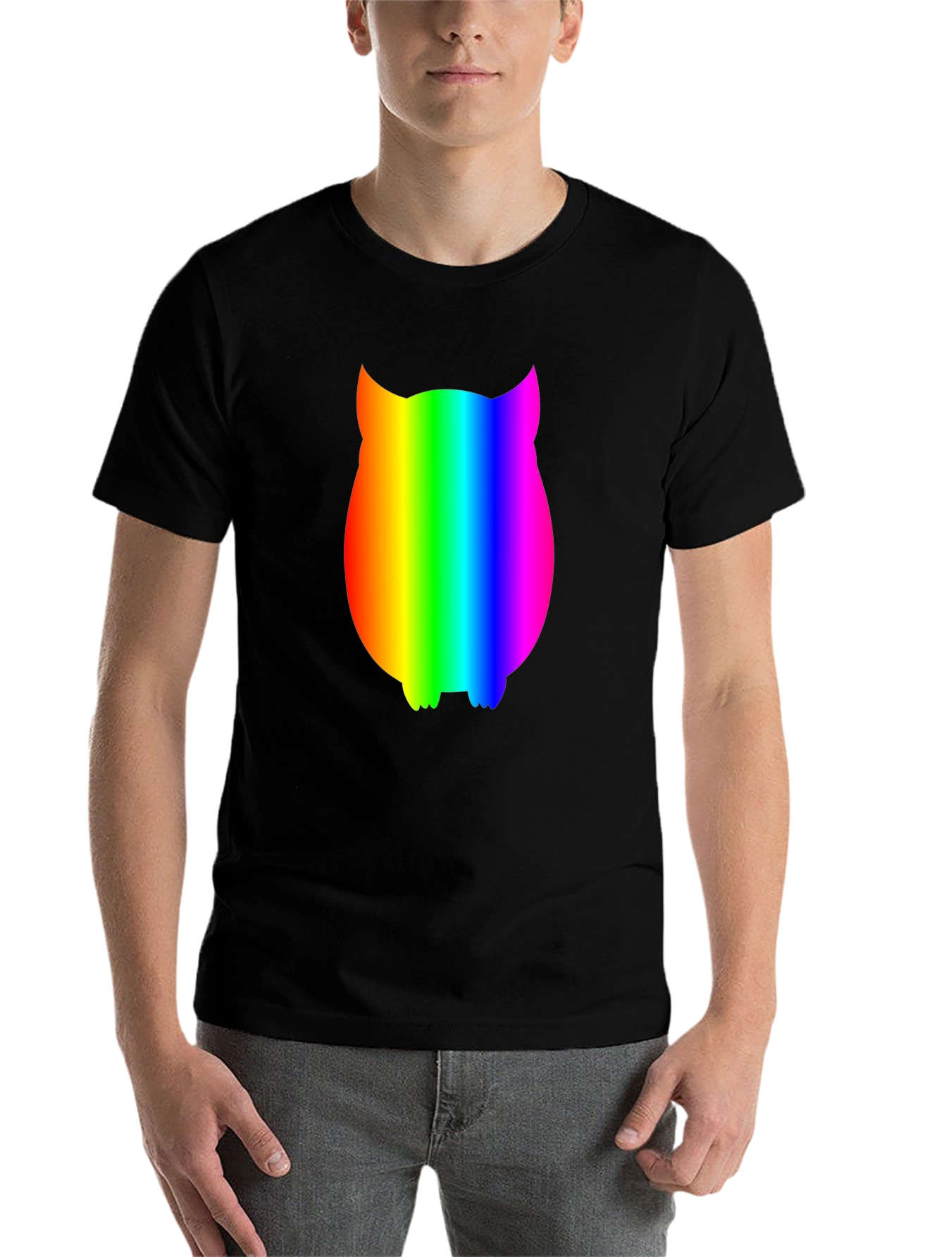 Black Rainbow Owl Graphic Tee - Black Cotton Blend view 7