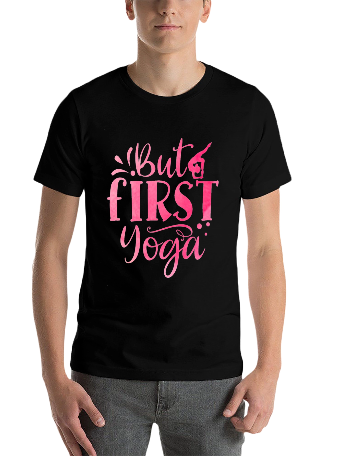 Black But First Yoga Graphic Tee - Black Cotton view 7