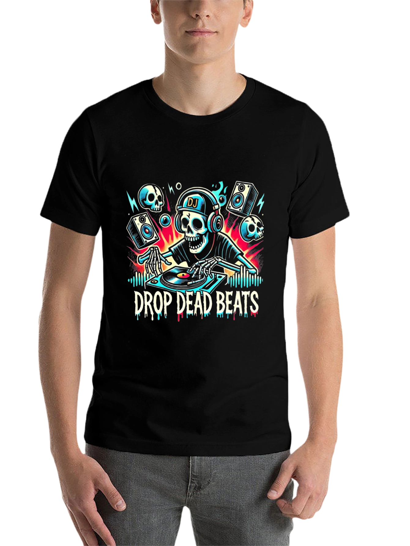 Black Drop Dead Beats DJ Skeleton T-Shirt view 7