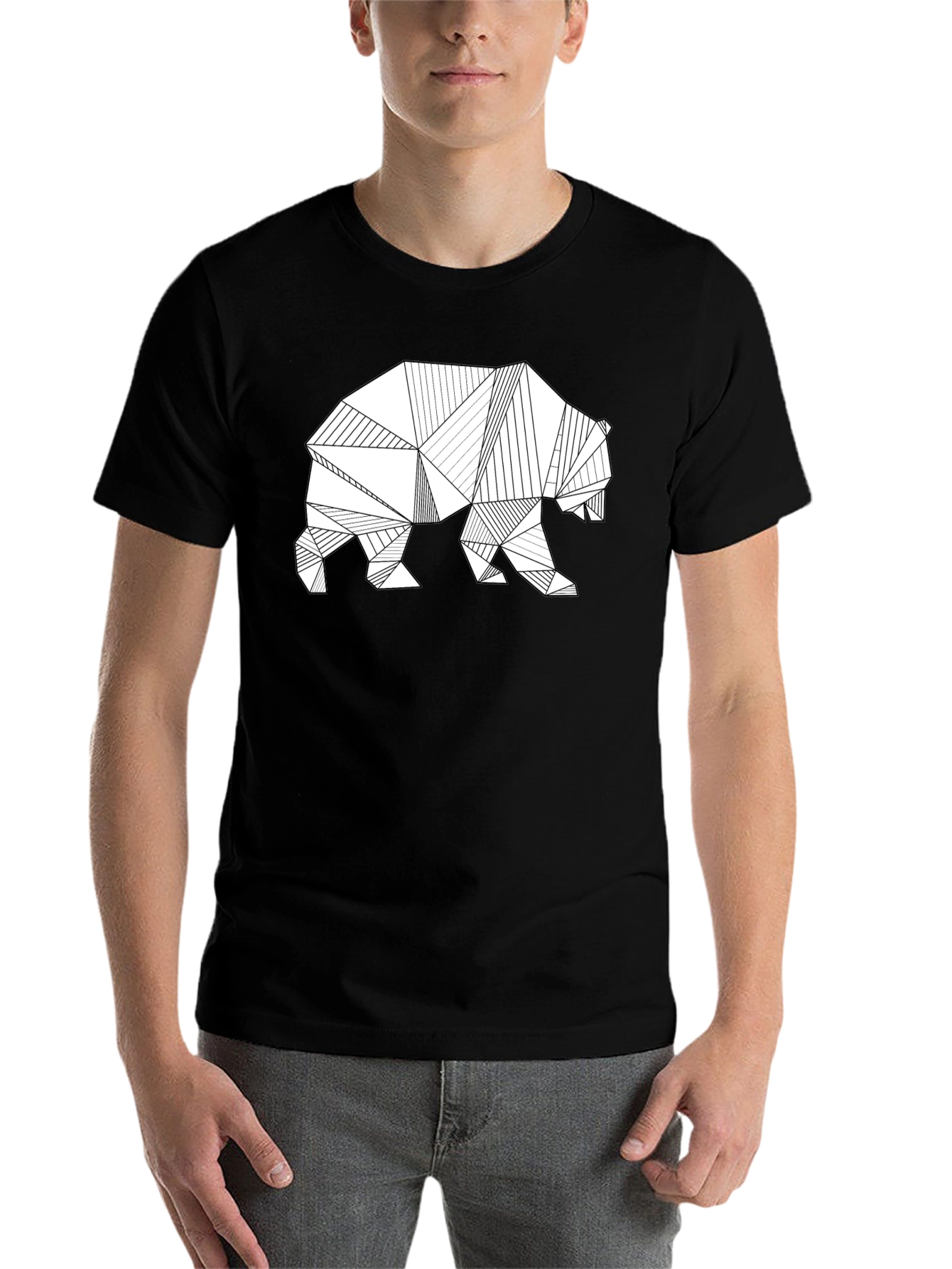 Black Geometric Bear Graphic T-Shirt - Modern Style view 7