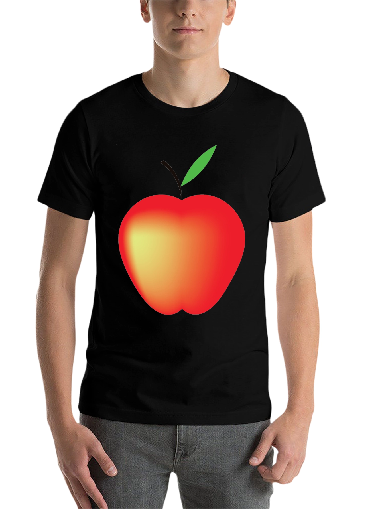 Black Men's Black Apple Graphic T-Shirt view 7