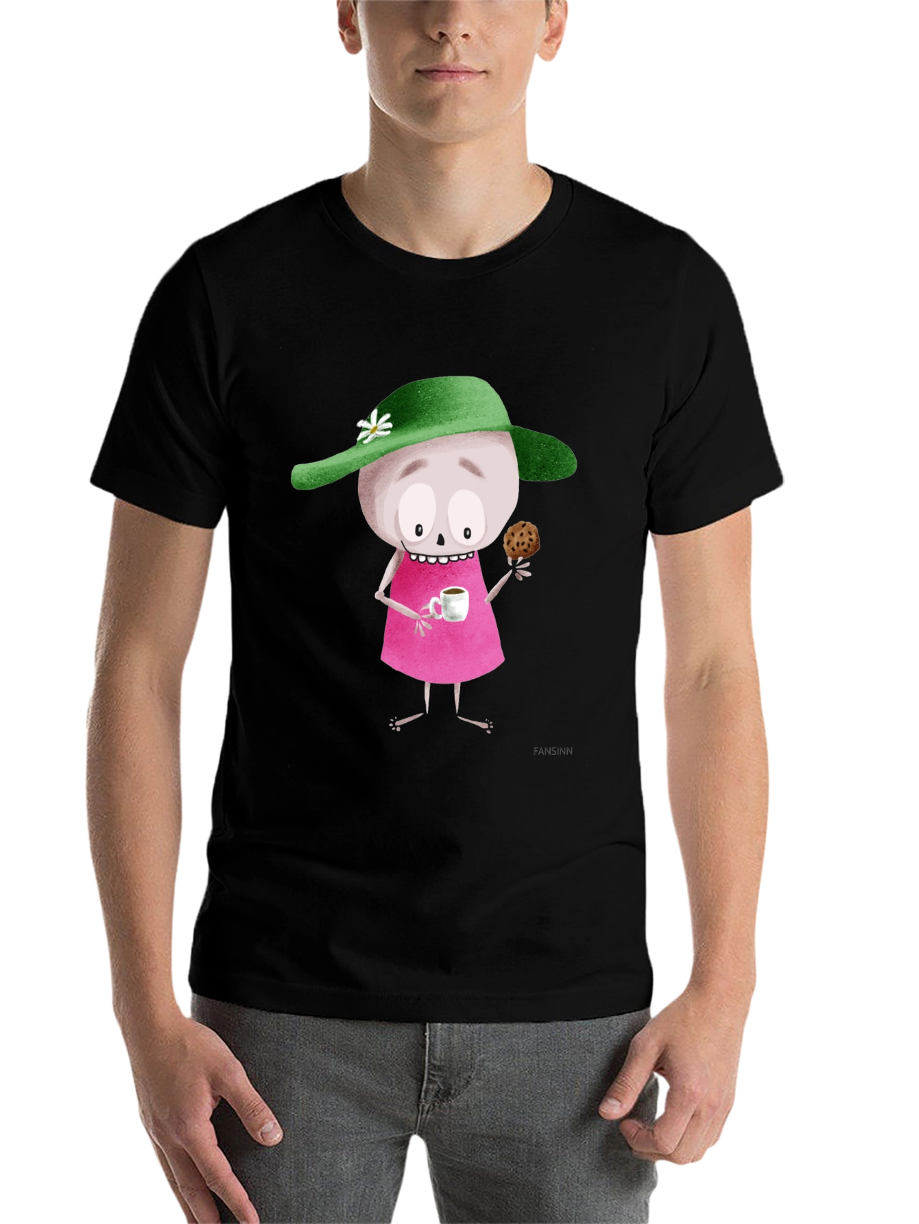 Black Whimsical Cartoon T-Shirt - Unique Design view 7