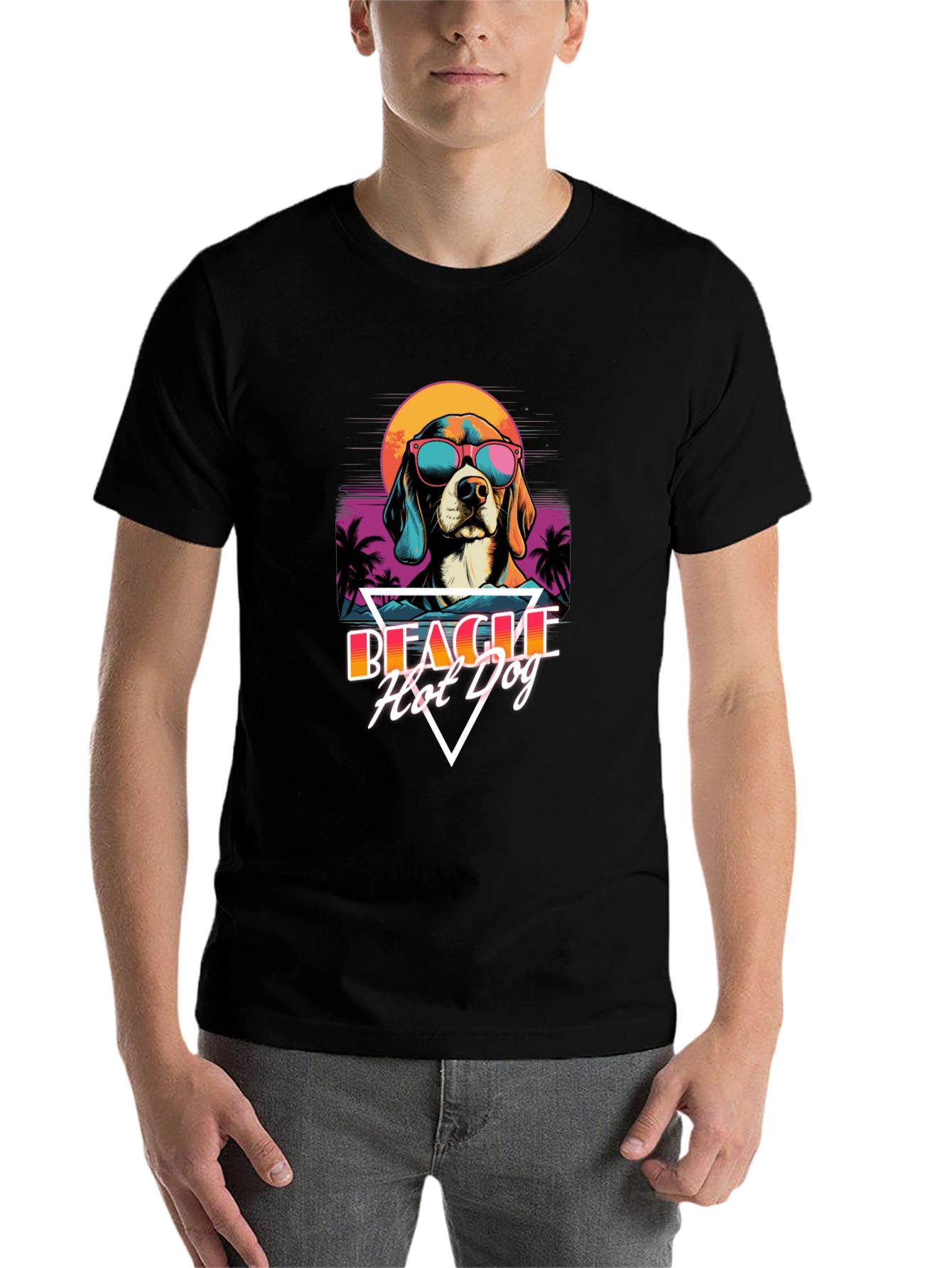 Black Retro Beagle Hot Dog T-Shirt view 7